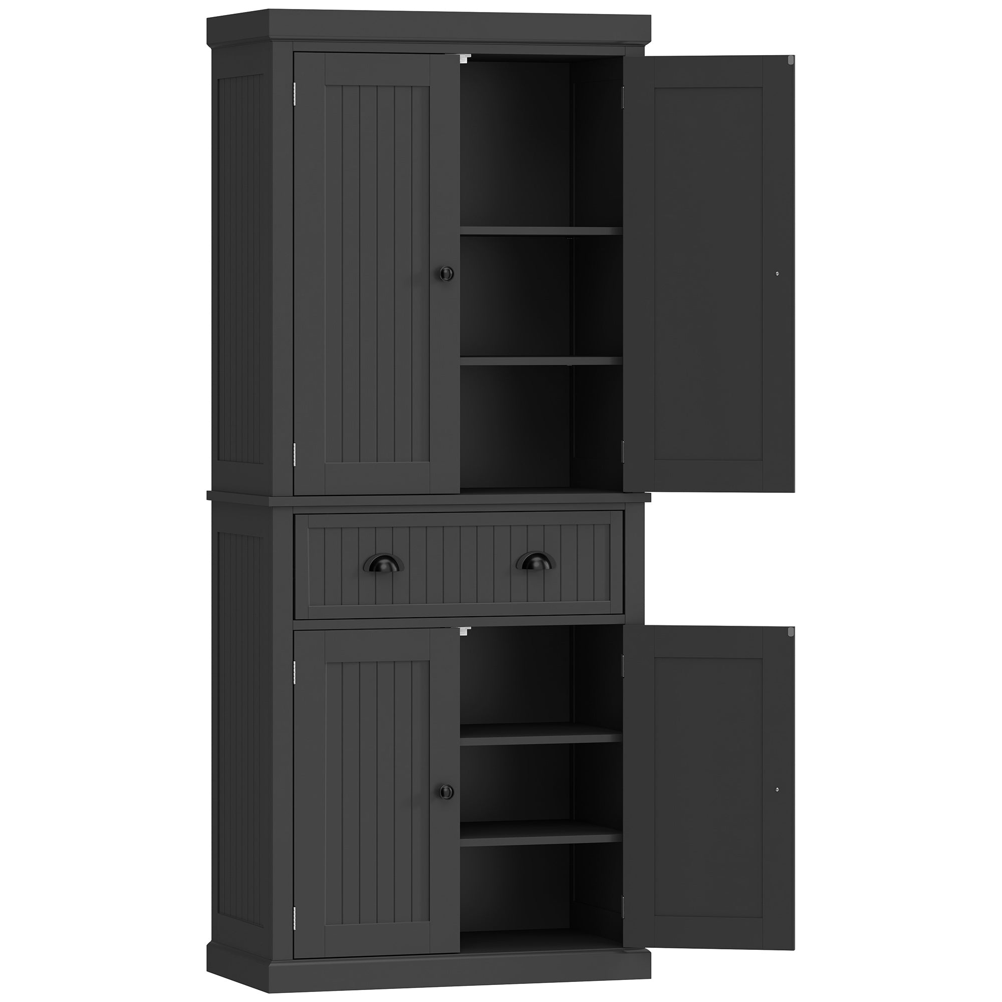 Buffet haut cuisine, armoire de cuisine, vaisselier avec 4 portes, tiroir et étagères réglables, meuble de rangement pour salon, salle à manger, 76,2 x 40,2 x 183 cm, noir