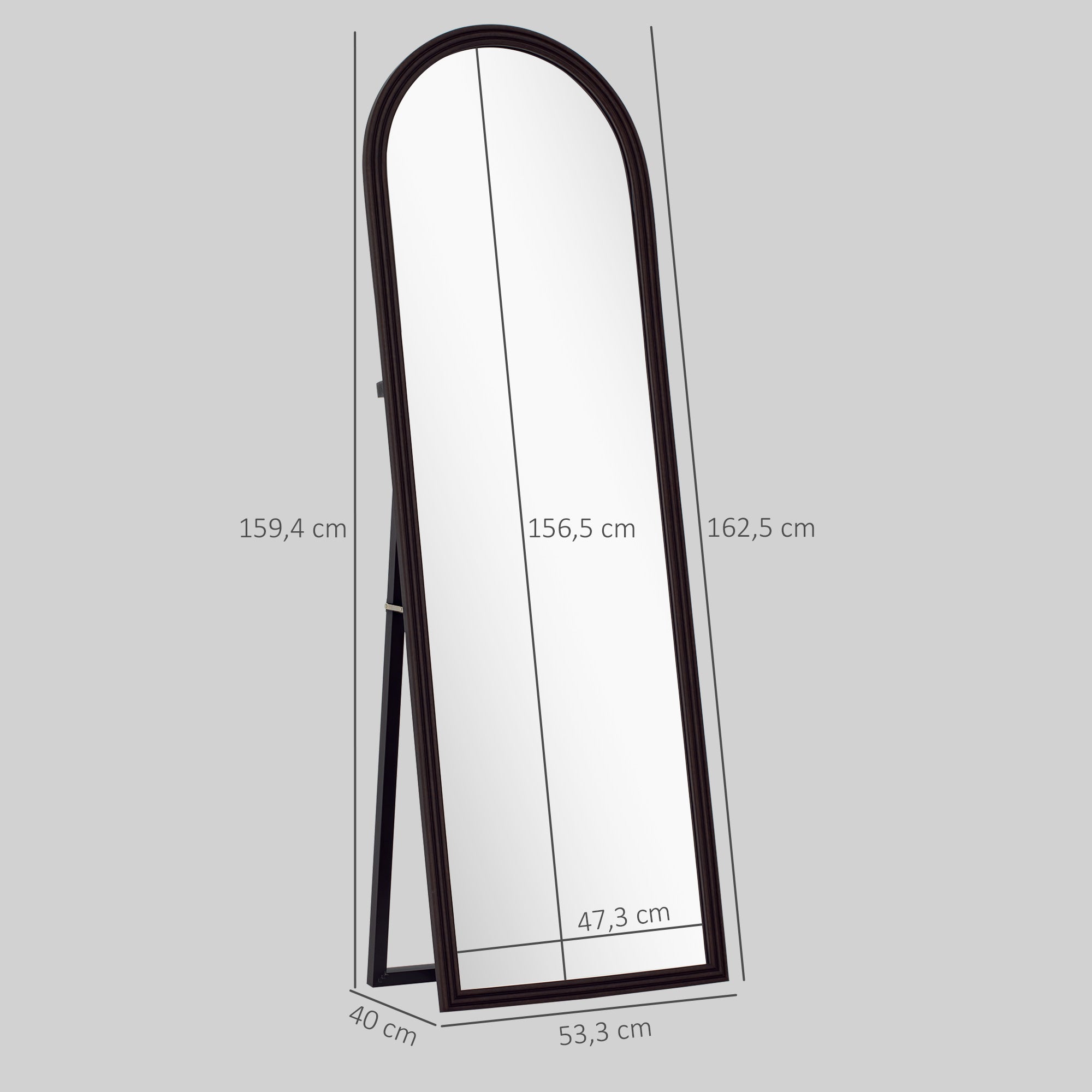 Miroir de sol arqué pleine longueur 53,3 x 162,5 cm - miroir sur pied avec cadre en effet imitation pierre, montage au sol, suspendu ou appuyé contre le mur, pour salon, chambre, marron