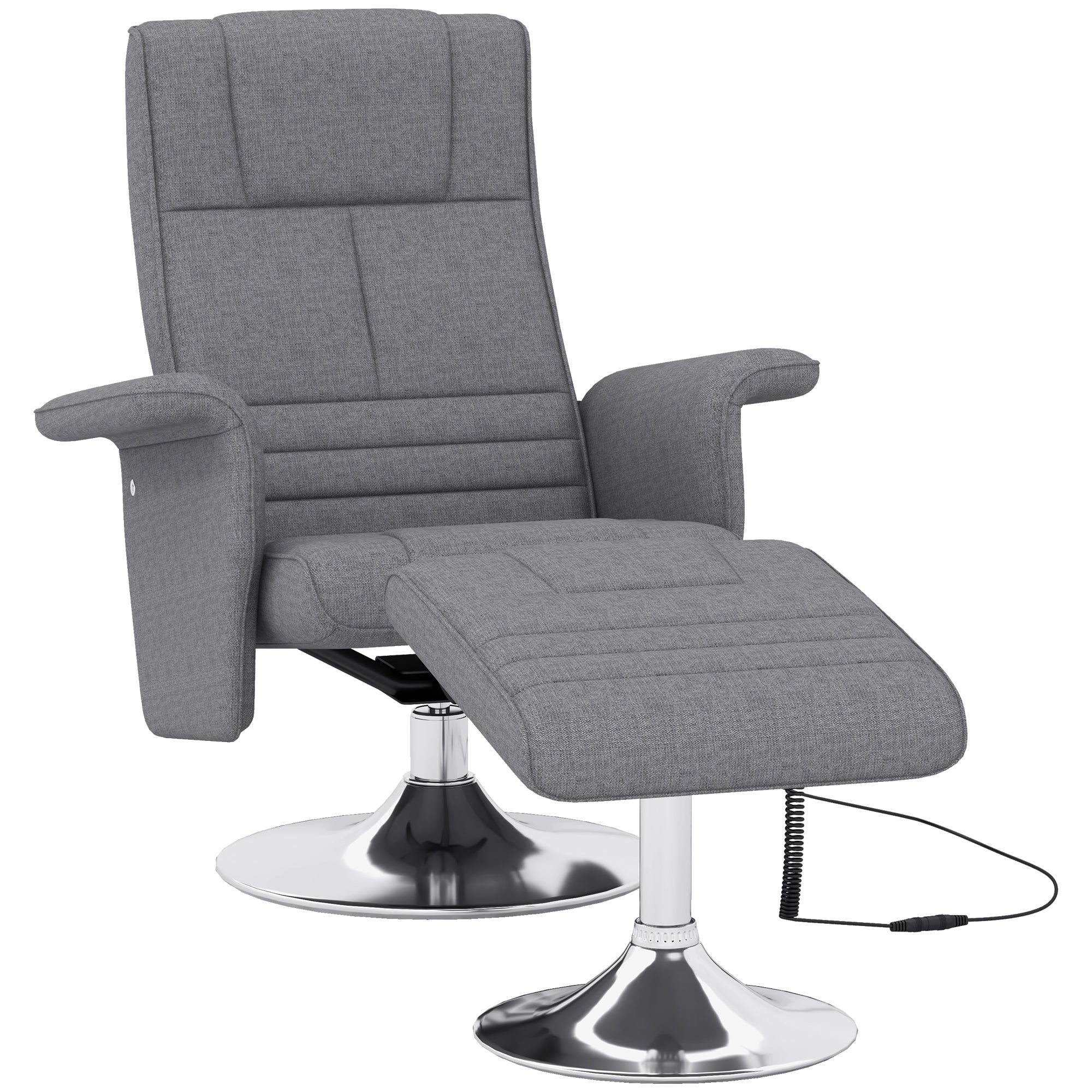 Fauteuil relax massant par vibrations avec pouf, fauteuil TV avec fonction chaise longue, siège pivotant à 360° assise rembourrée confortable, pour salon, chambre, tissu effet lin, gris foncé