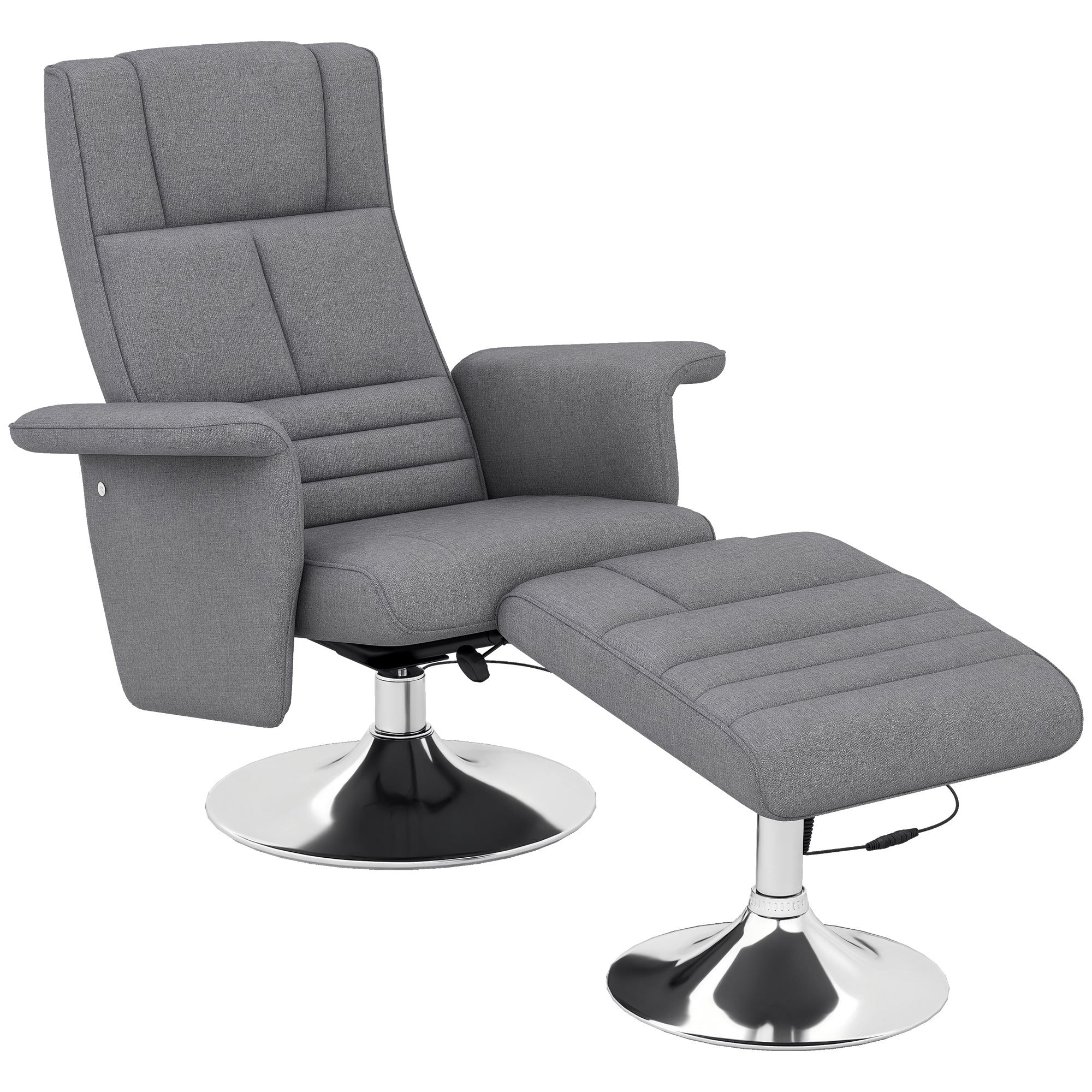 Fauteuil relax massant par vibrations avec pouf, fauteuil TV avec fonction chaise longue, siège pivotant à 360° assise rembourrée confortable, pour salon, chambre, tissu effet lin, gris foncé