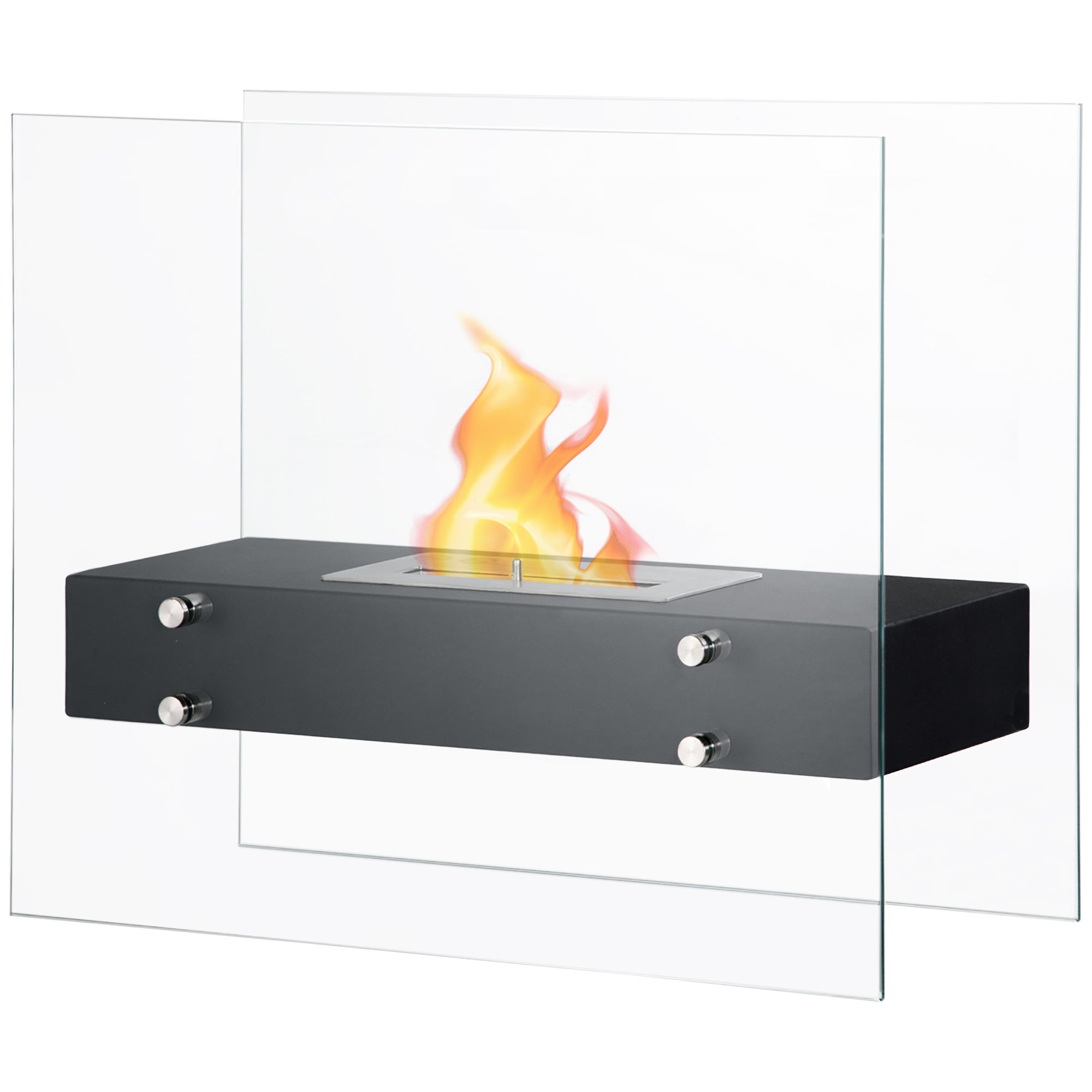 Cheminée éthanol à Poser en métal et Verre trempé avec réservoir 1,5 L, environ 3 h de durée de combustion Couverture 25 m² - dim. 60L x 26l x 50H cm