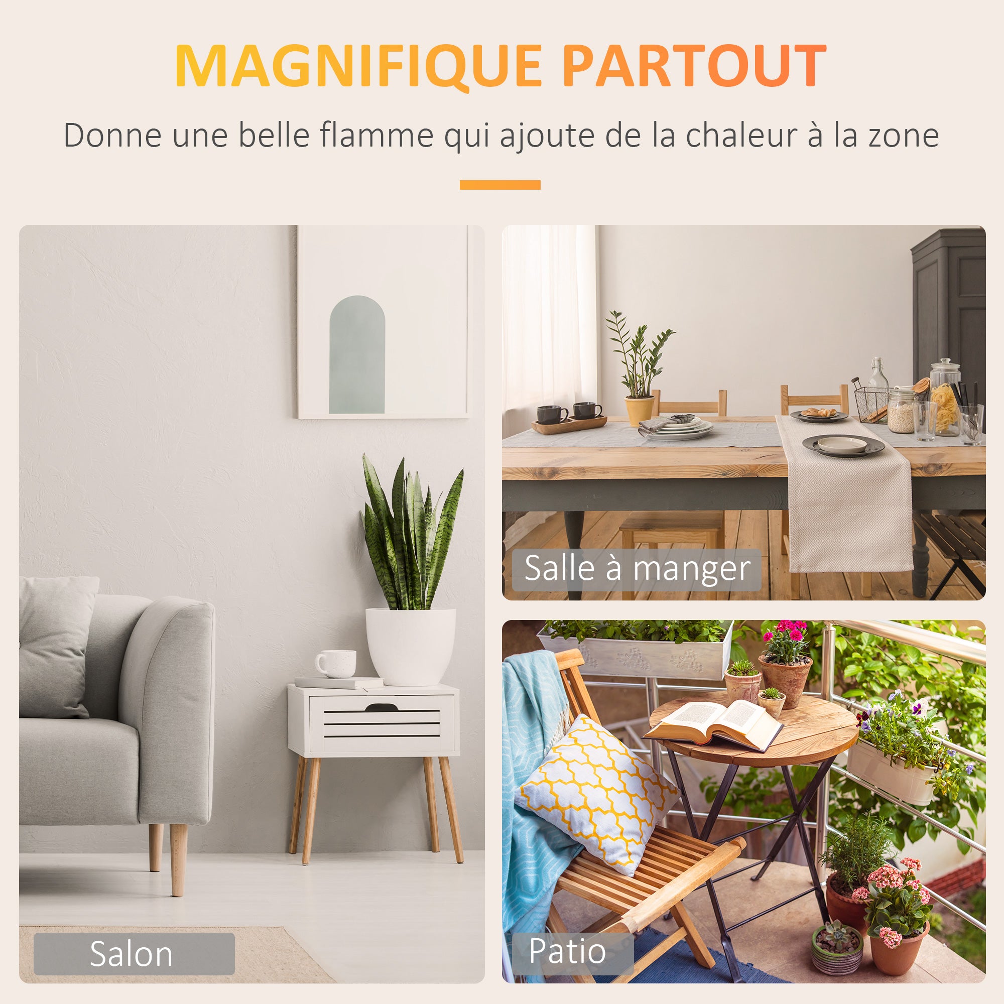 Cheminée éthanol à Poser en métal et Verre trempé avec réservoir 1,5 L, environ 3 h de durée de combustion Couverture 25 m² - dim. 60L x 26l x 50H cm