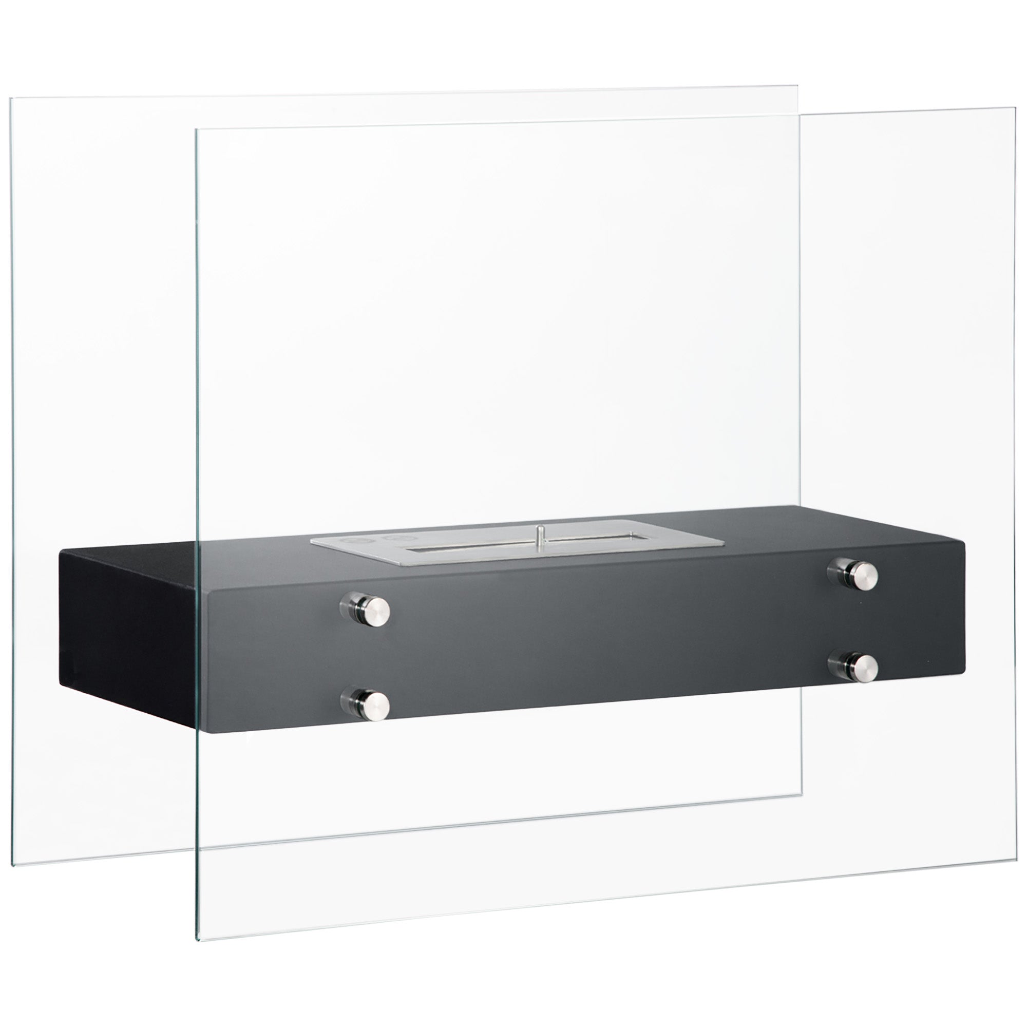 Cheminée éthanol à Poser en métal et Verre trempé avec réservoir 1,5 L, environ 3 h de durée de combustion Couverture 25 m² - dim. 60L x 26l x 50H cm