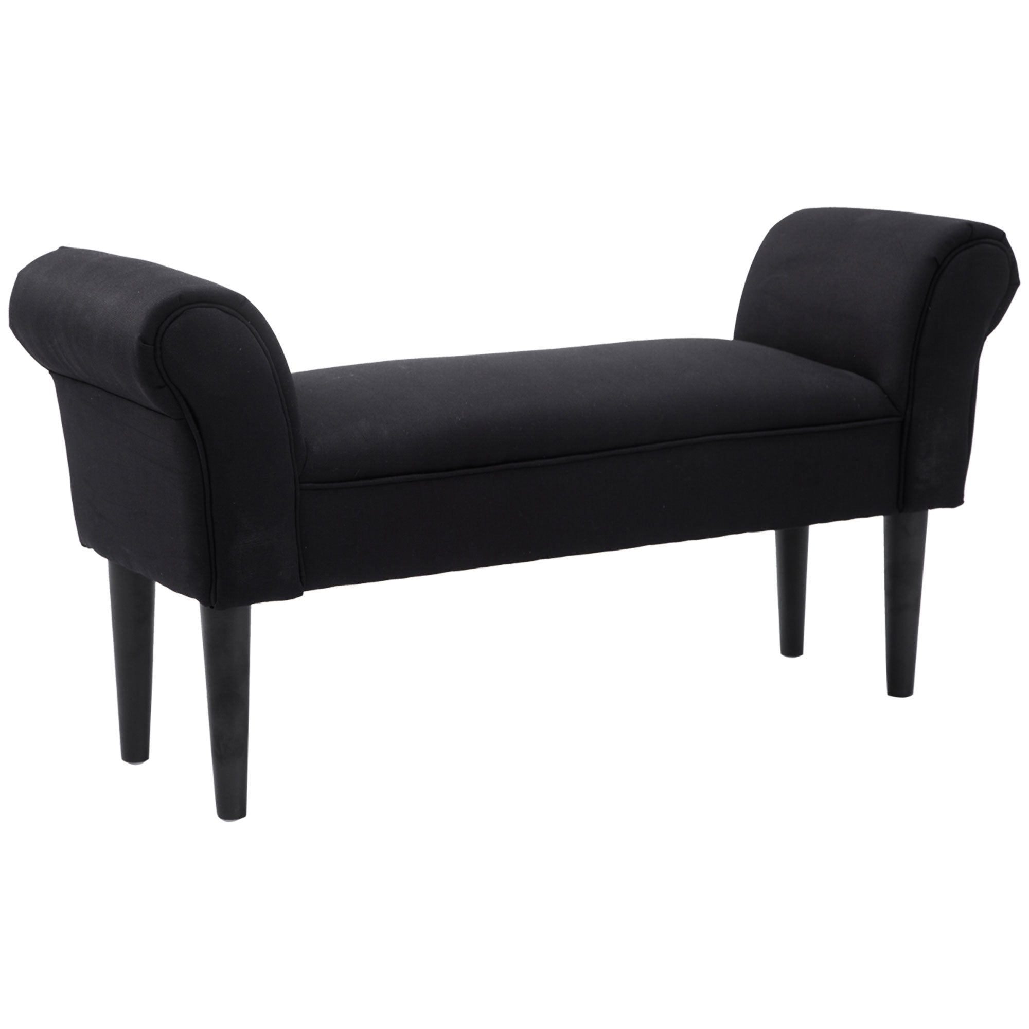 Banc Entrée Bout de Lit Rembourré pour Chambre à Coucher, Tissu à Voile, Noir, 102 x 36 x 51 cm