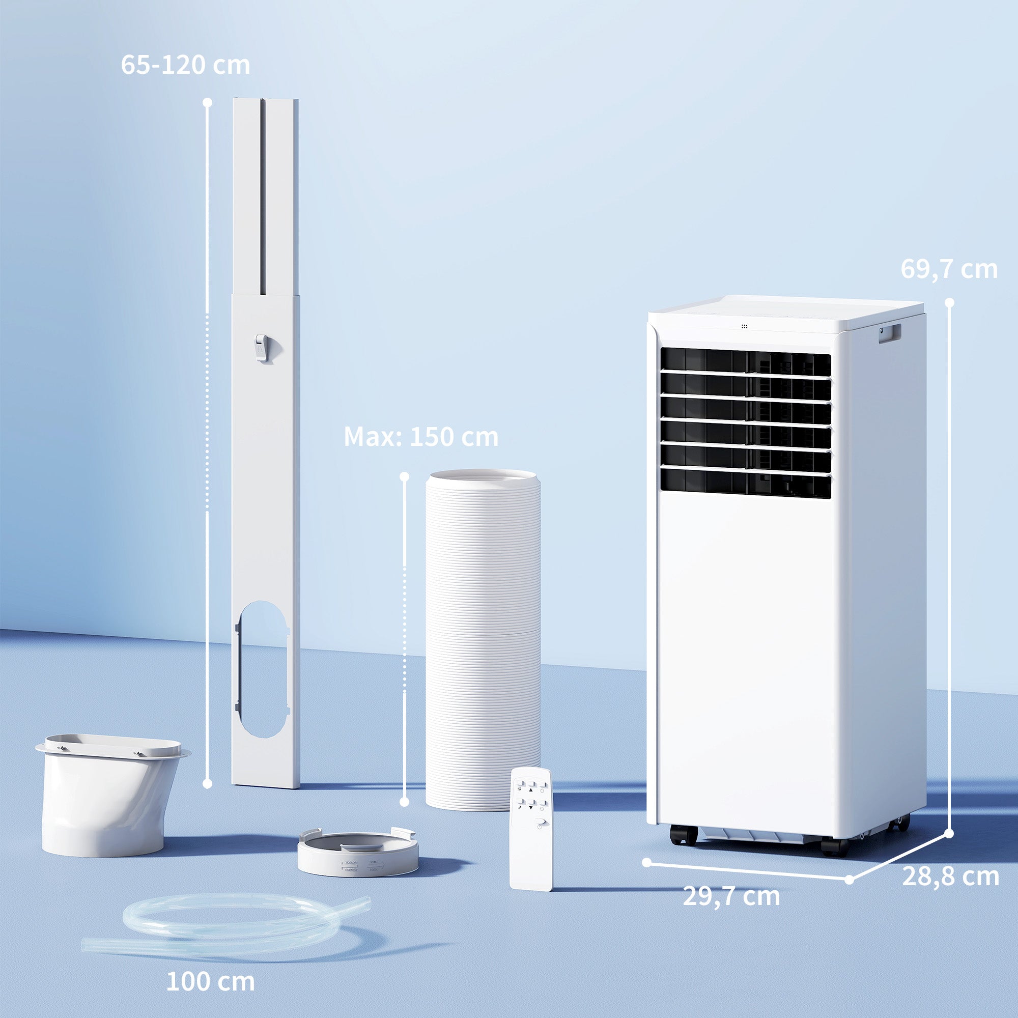 Climatiseur mobile 7000 BTU, climatiseur portable 4 en 1, refroidissement, déshumidificateur, ventilateur, mode nuit, télécommande, minuteur 24H, 2 Vitesses, pour pièces 30 m², classe A