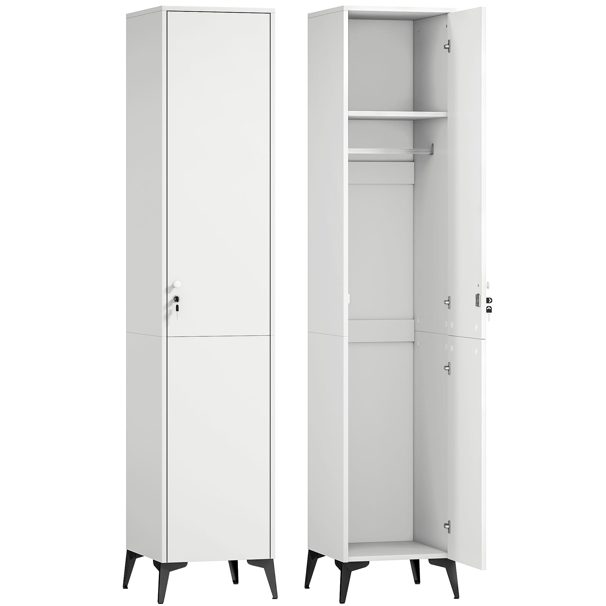 Armoire chambre étroite penderie avec porte, tringle et étagères de rangement, serrure à deux clés, armoire à vêtements, dressing, pour chambre à coucher, 36 x 40 x 180 cm, blanc
