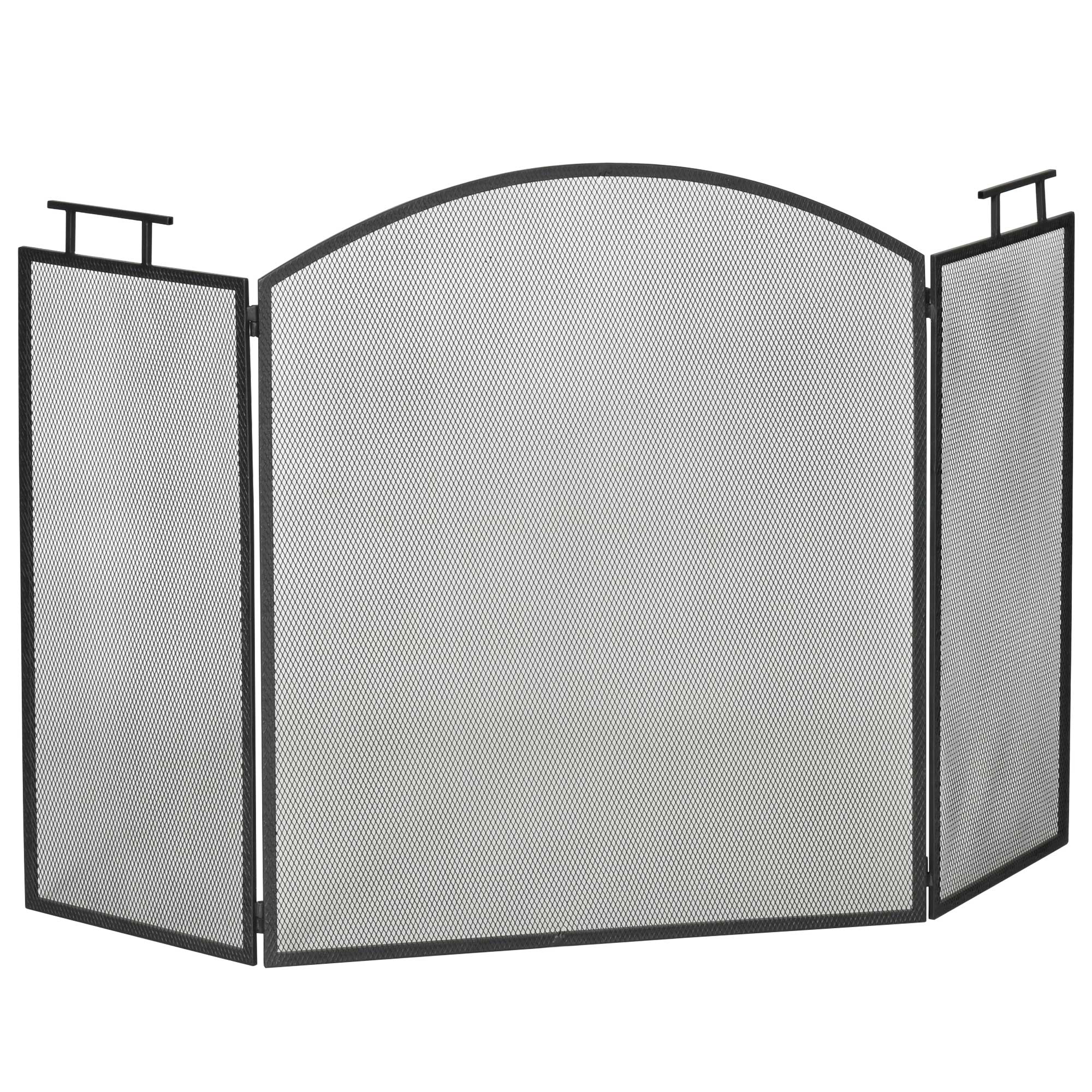 Pare-feu pour cheminée ou poêle - Pare-étincelles 3 Volets Pliables - dim. 110l x 24P x 76,5H cm - Acier métal Noir