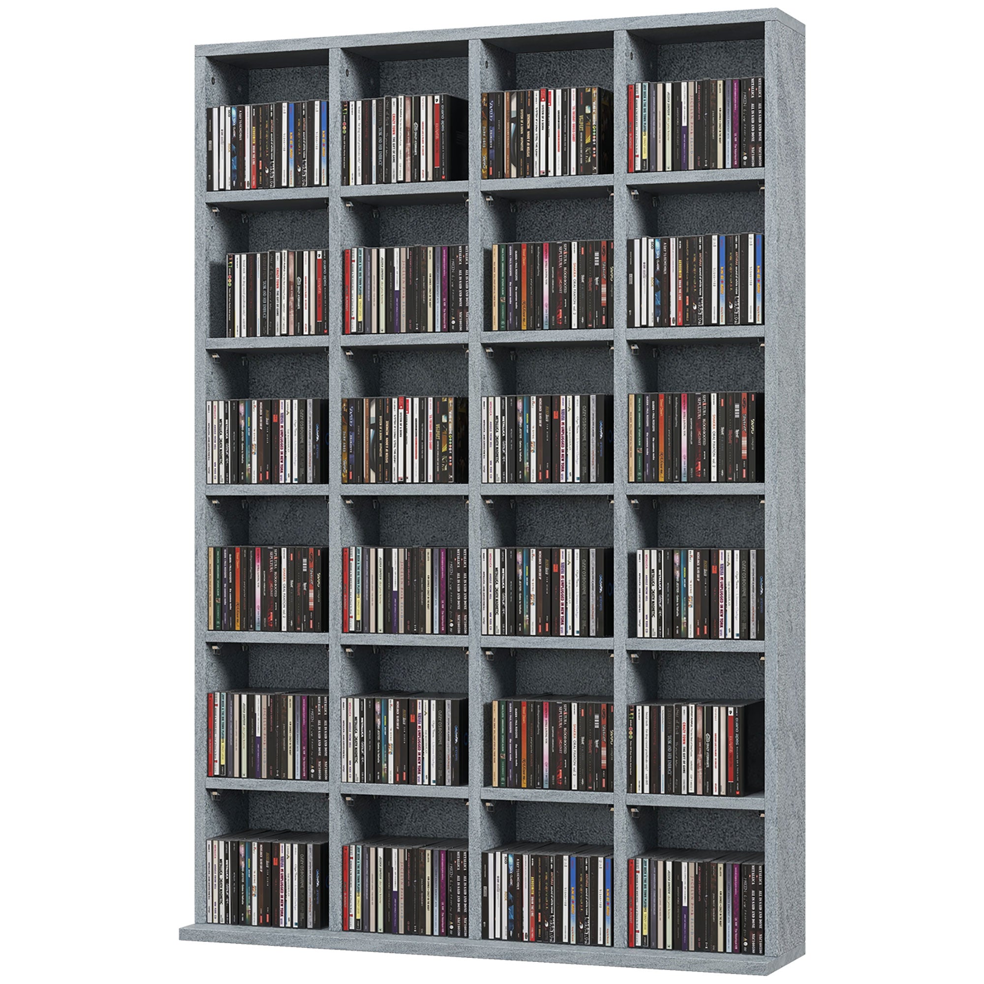 Rangements pour CD et DVD, meuble de rangement multimédia avec 24 compartiments, capacité max. 456 CD/ 336 DVD, bibliothèque en bois avec étagères réglables, 89 x 20 x 130,5 cm, gris