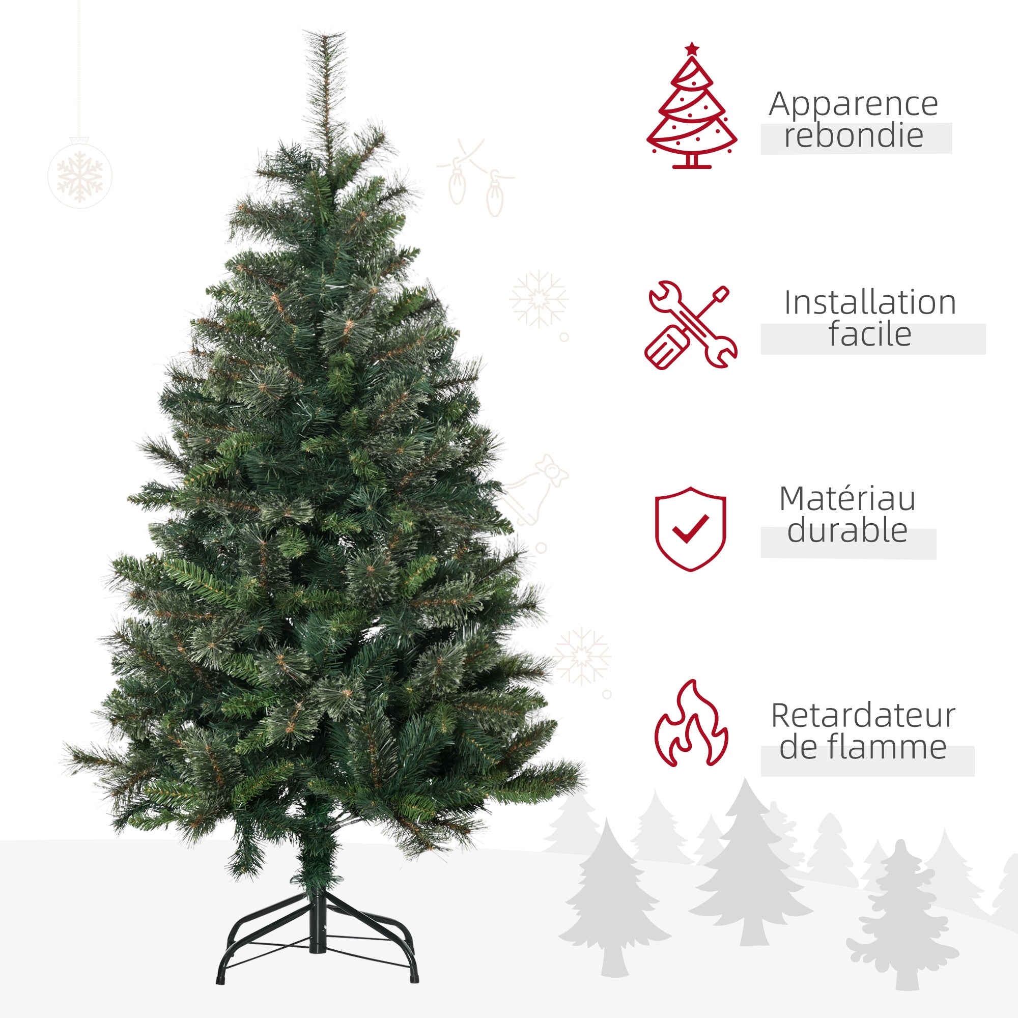 Sapin arbre de Noël artificiel 150 cm 665 branches + support pied vert