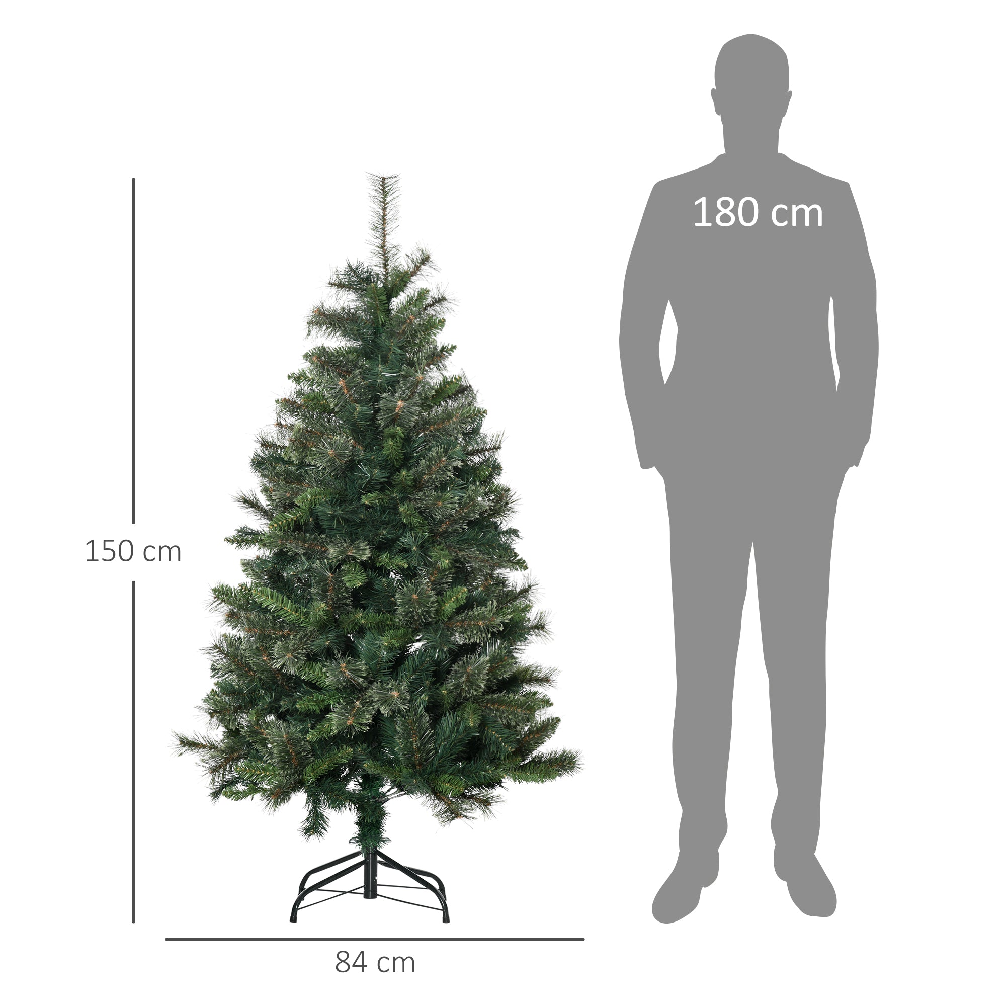 Sapin arbre de Noël artificiel 150 cm 665 branches + support pied vert