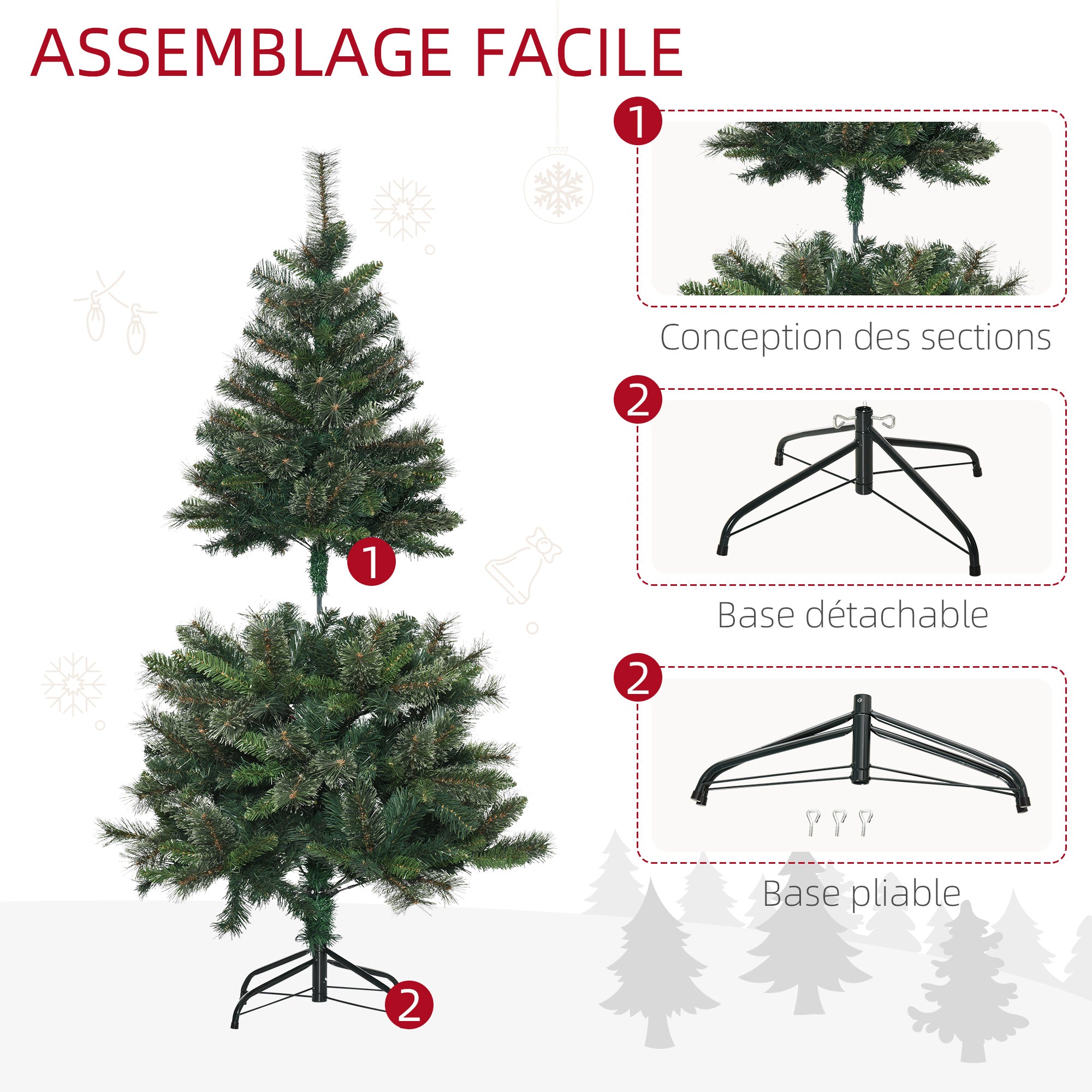 Sapin arbre de Noël artificiel 150 cm 665 branches + support pied vert