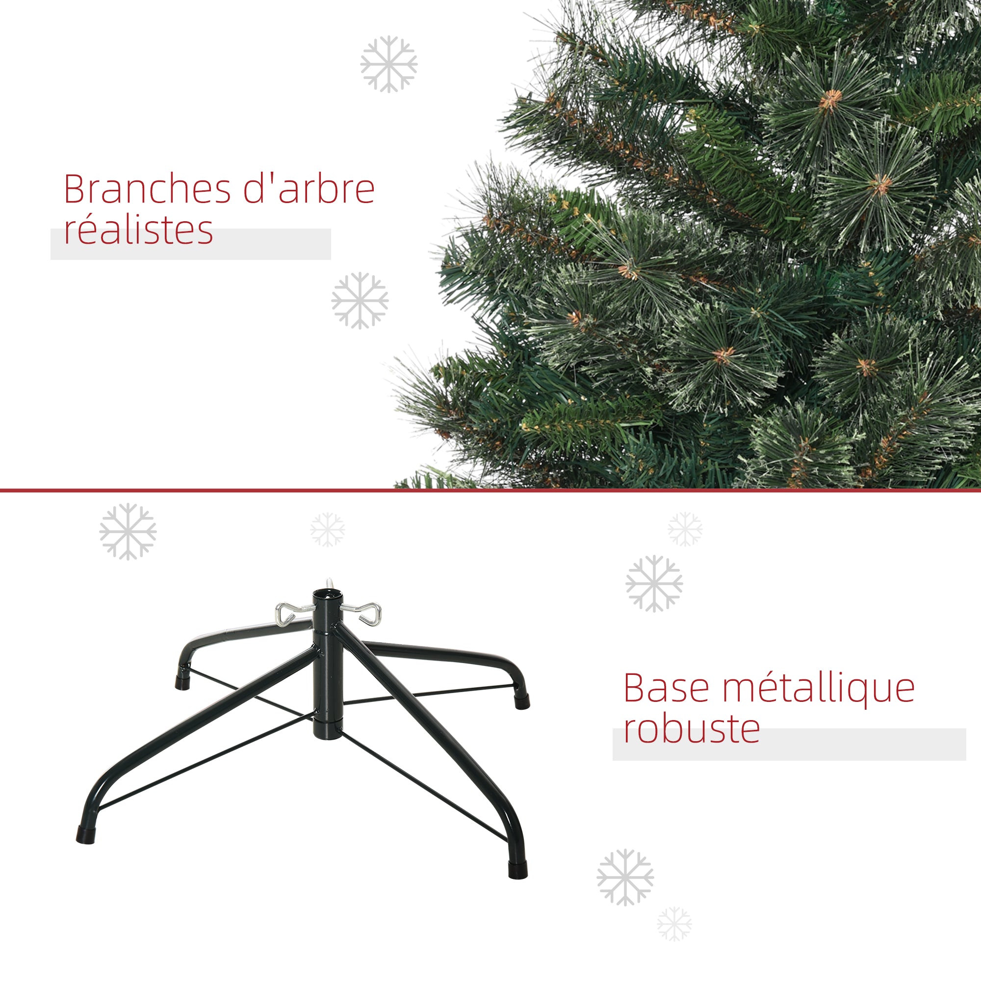Sapin arbre de Noël artificiel 150 cm 665 branches + support pied vert