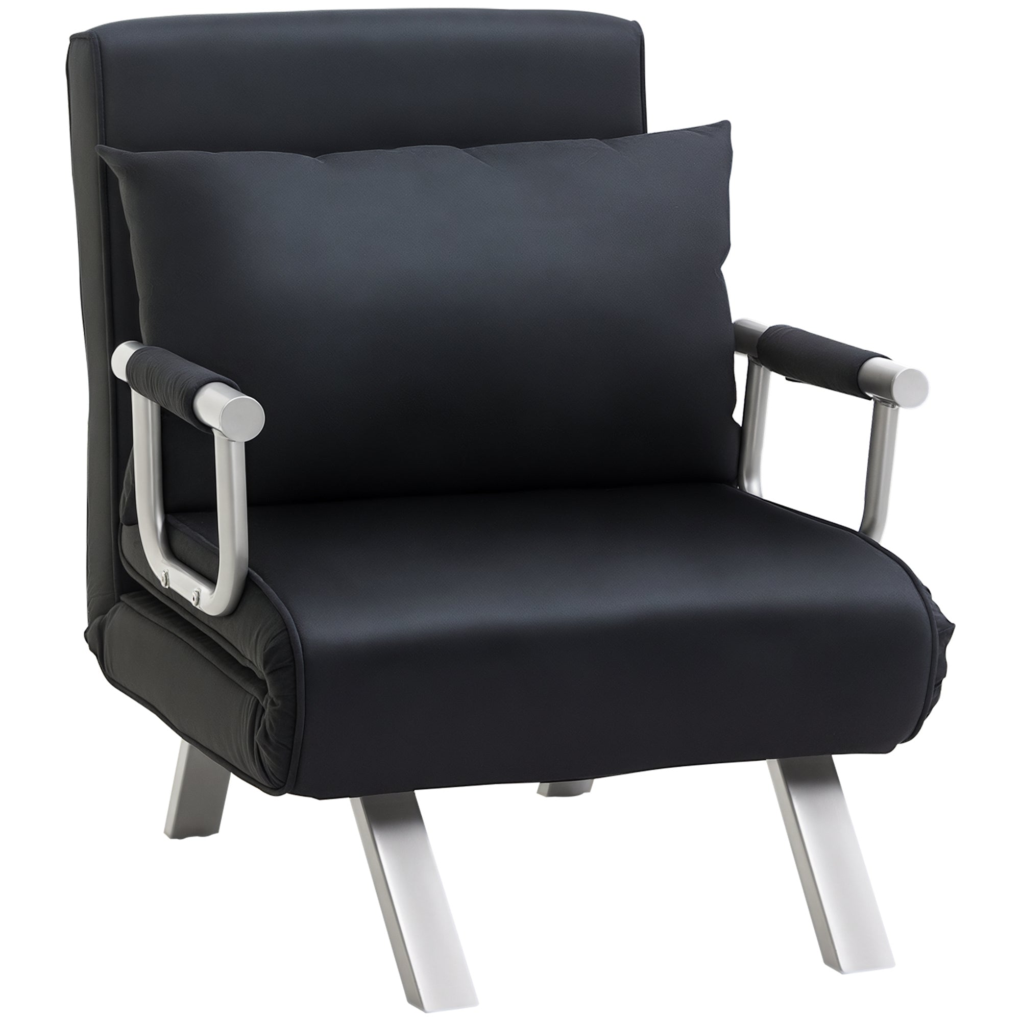 Fauteuil chauffeuse canapé-lit Convertible 1 Place déhoussable Grand Confort Coussin Pieds accoudoirs métal suède Noir