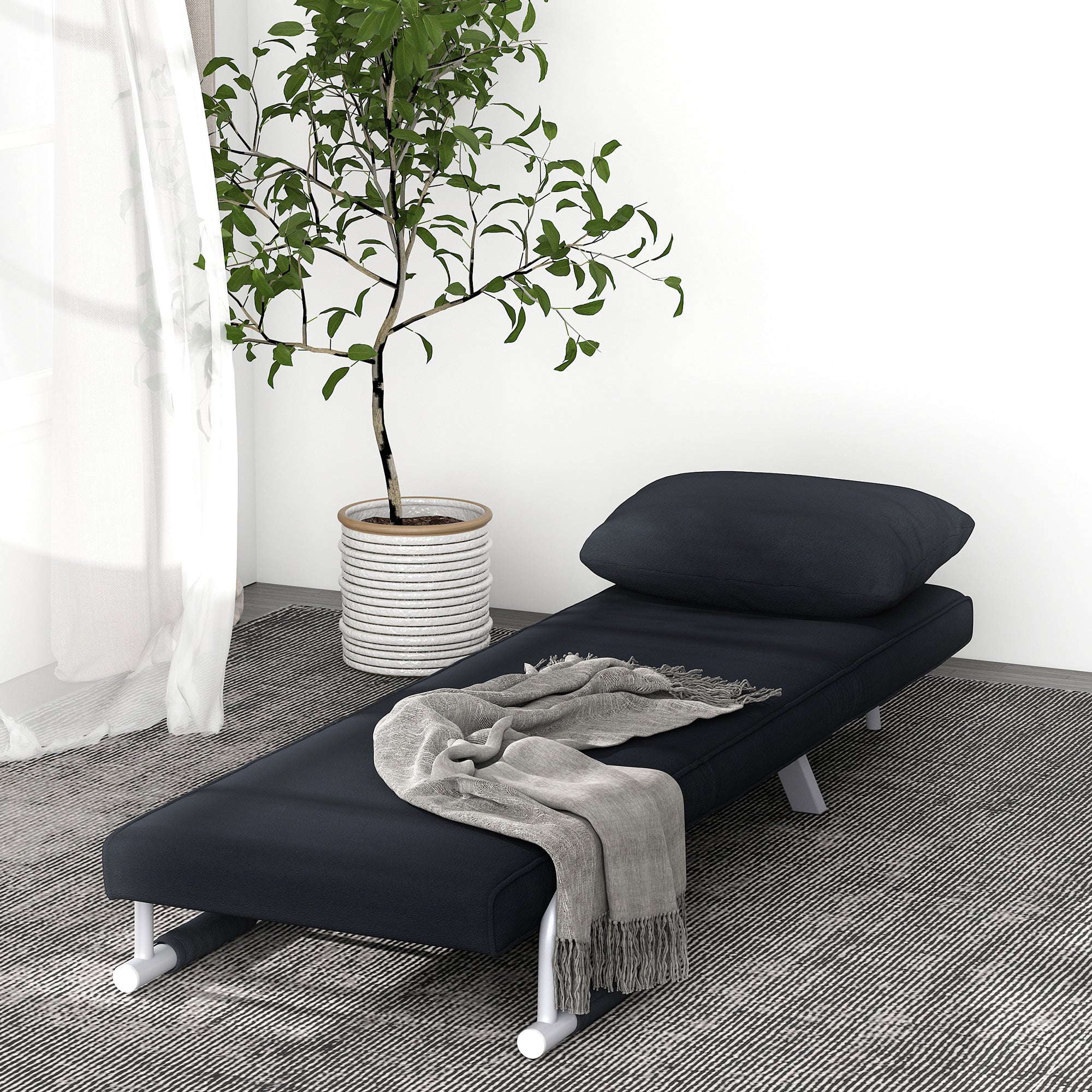 Fauteuil chauffeuse canapé-lit Convertible 1 Place déhoussable Grand Confort Coussin Pieds accoudoirs métal suède Noir