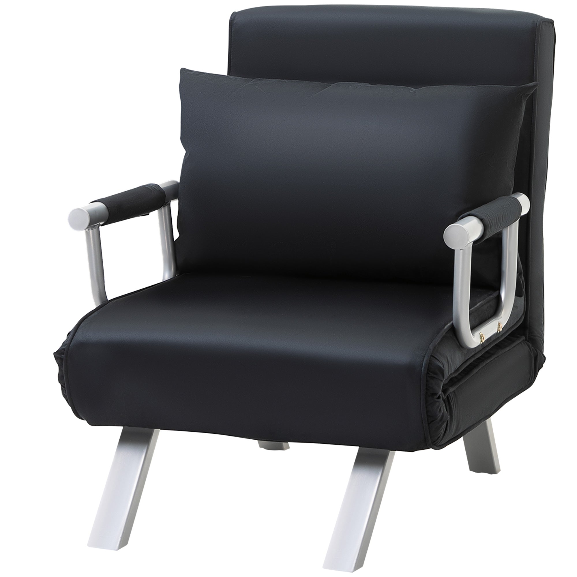Fauteuil chauffeuse canapé-lit Convertible 1 Place déhoussable Grand Confort Coussin Pieds accoudoirs métal suède Noir