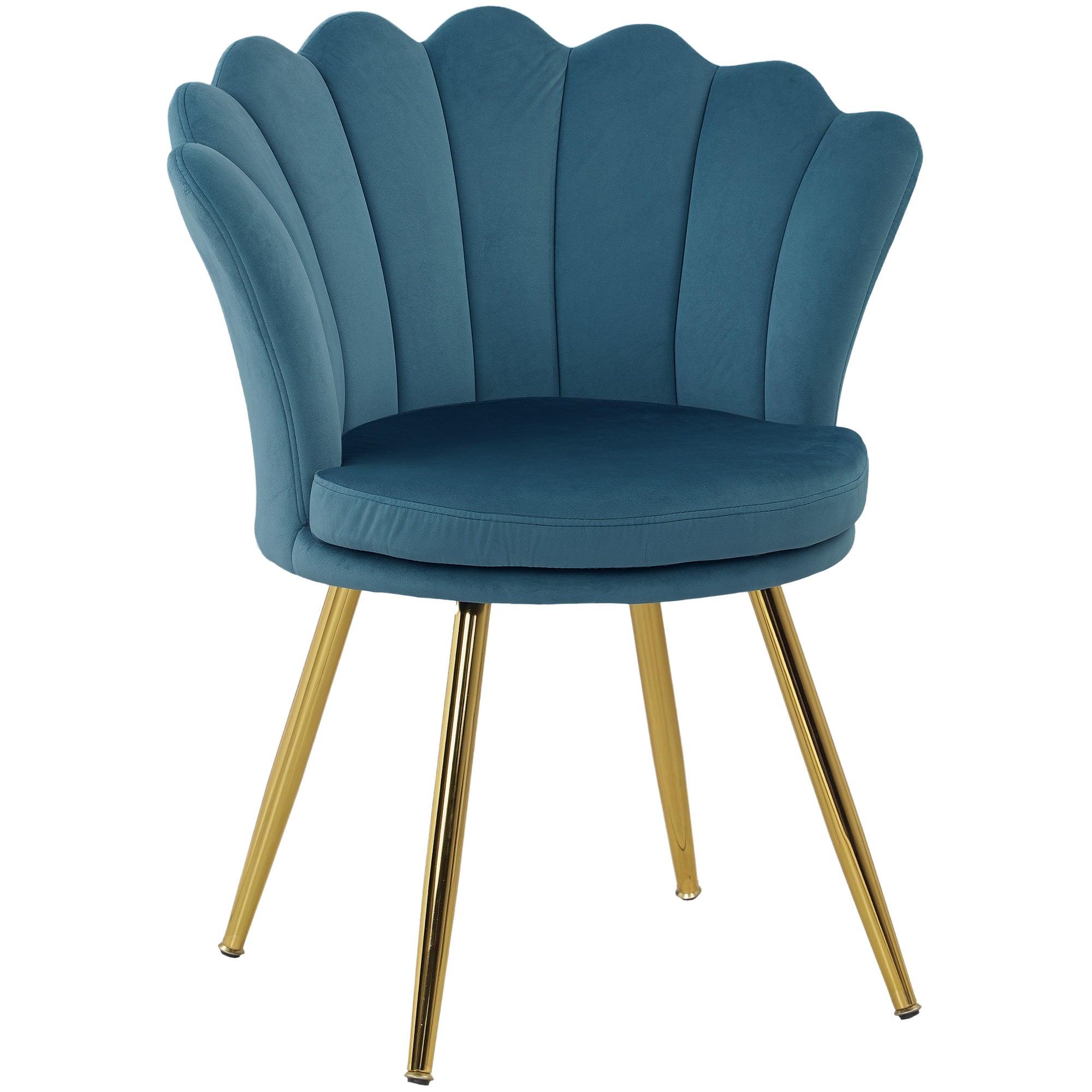 Fauteuil coquillage chaise coiffeuse fauteuil en velours avec pieds en métal doré pour salon chambre et salle à manger 67l x 64P x 77H cm bleu