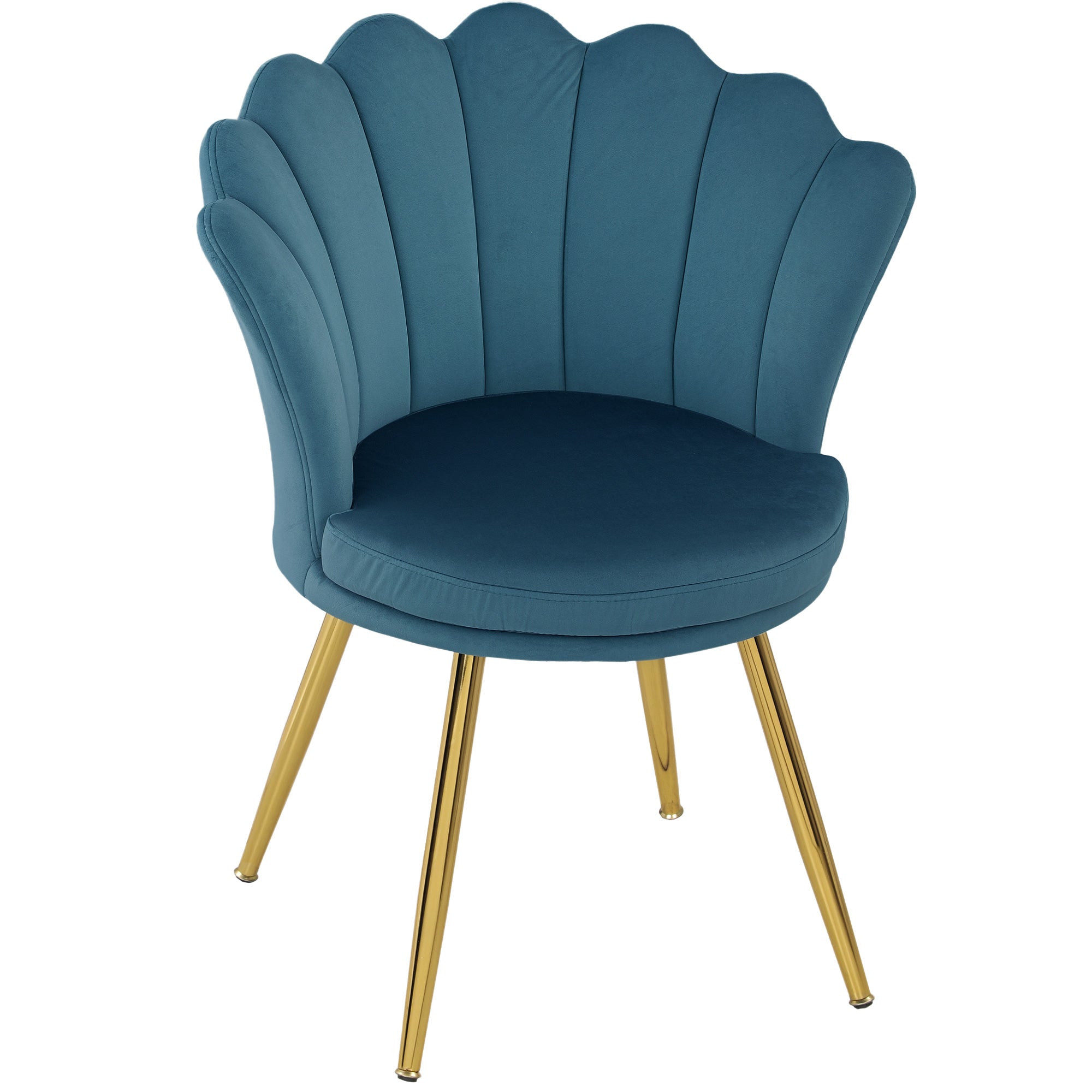 Fauteuil coquillage chaise coiffeuse fauteuil en velours avec pieds en métal doré pour salon chambre et salle à manger 67l x 64P x 77H cm bleu