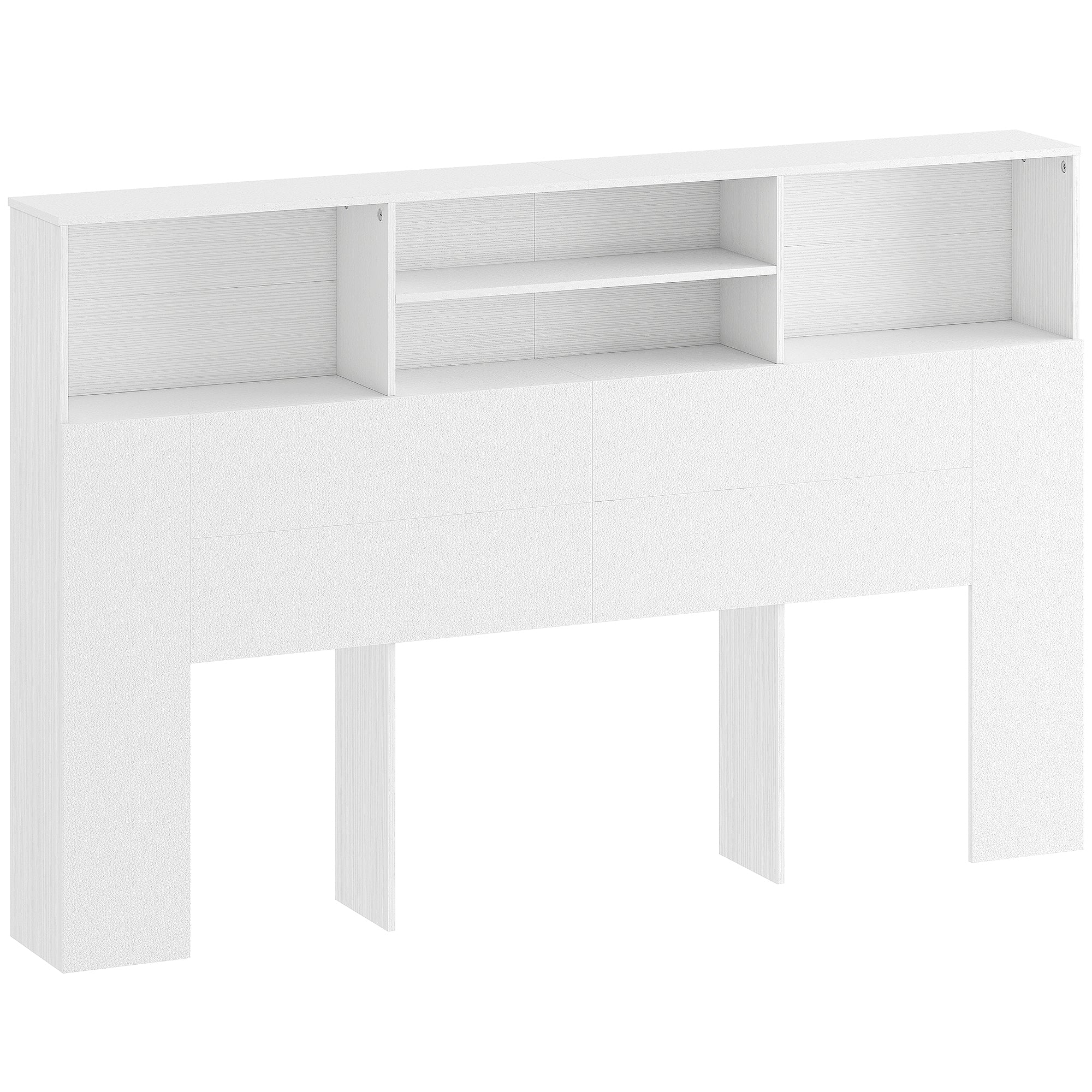 Tête de lit sur pied 160 cm avec rangements, accessoire de lit moderne avec 4 compartiments ouverts pour chambre, 160 x 20,2 x 108,2 cm, blanc