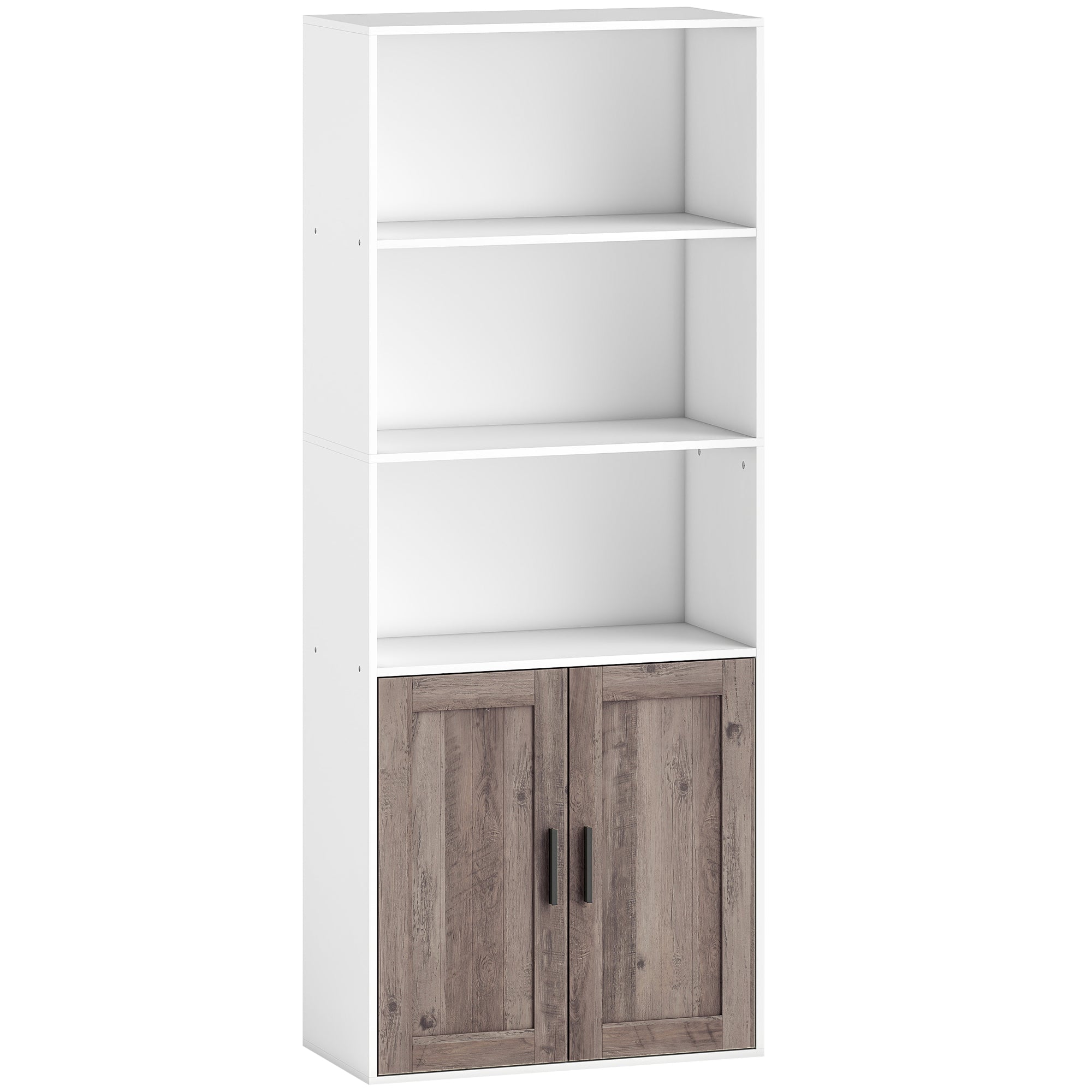 Bibliothèque meuble de rangement étagère à livres 5 niveaux avec compartiments ouverts et 1 placard, cadre en bois, pour salon, bureau, salle à manger, blanc