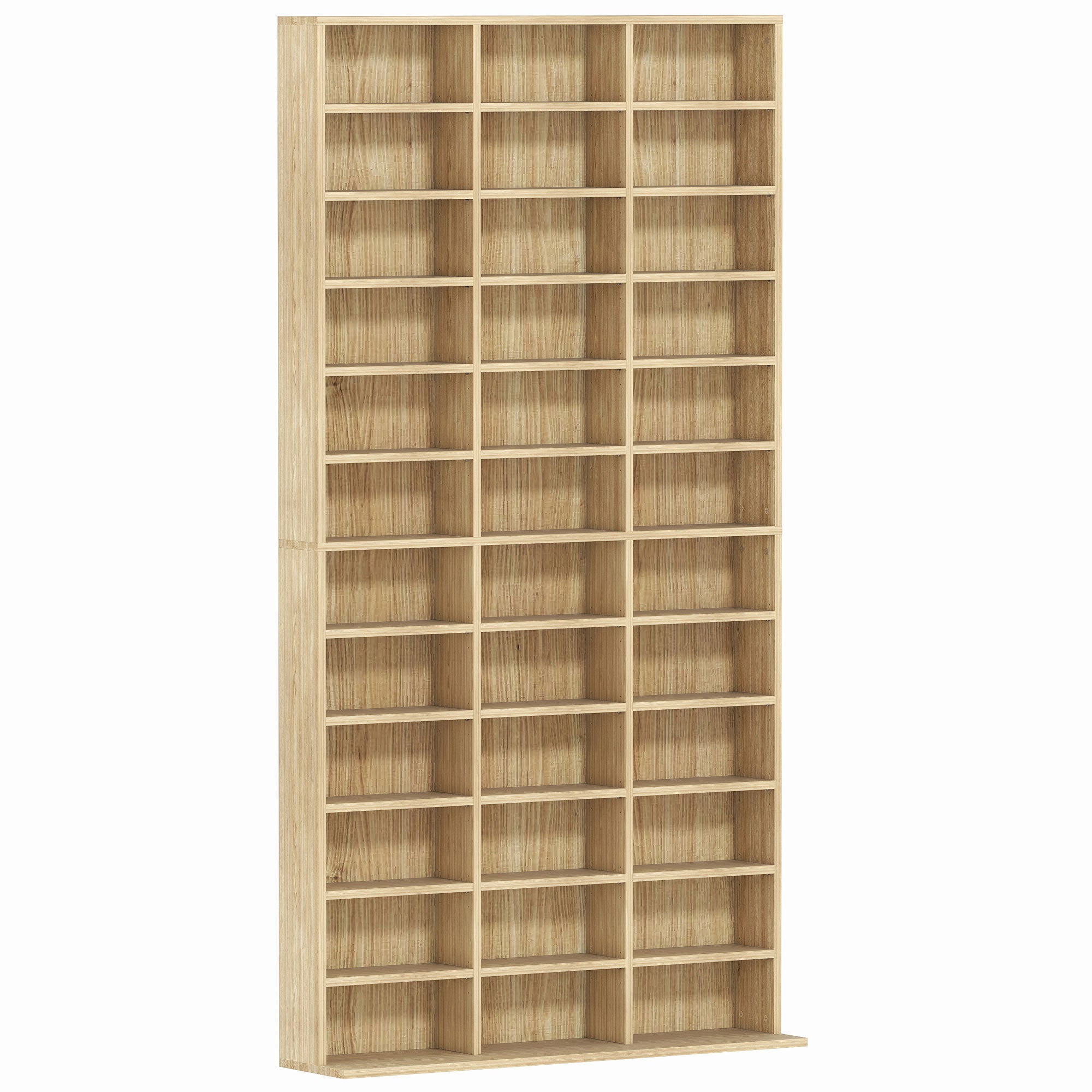 Rangements pour CD et DVD, étagère rangement, capacité max. 1116 CD/528 DVD, 36 compartiments et étagères réglables, pour bureau, salon, chambre, 102 x 23,5 x 195 cm, chêne