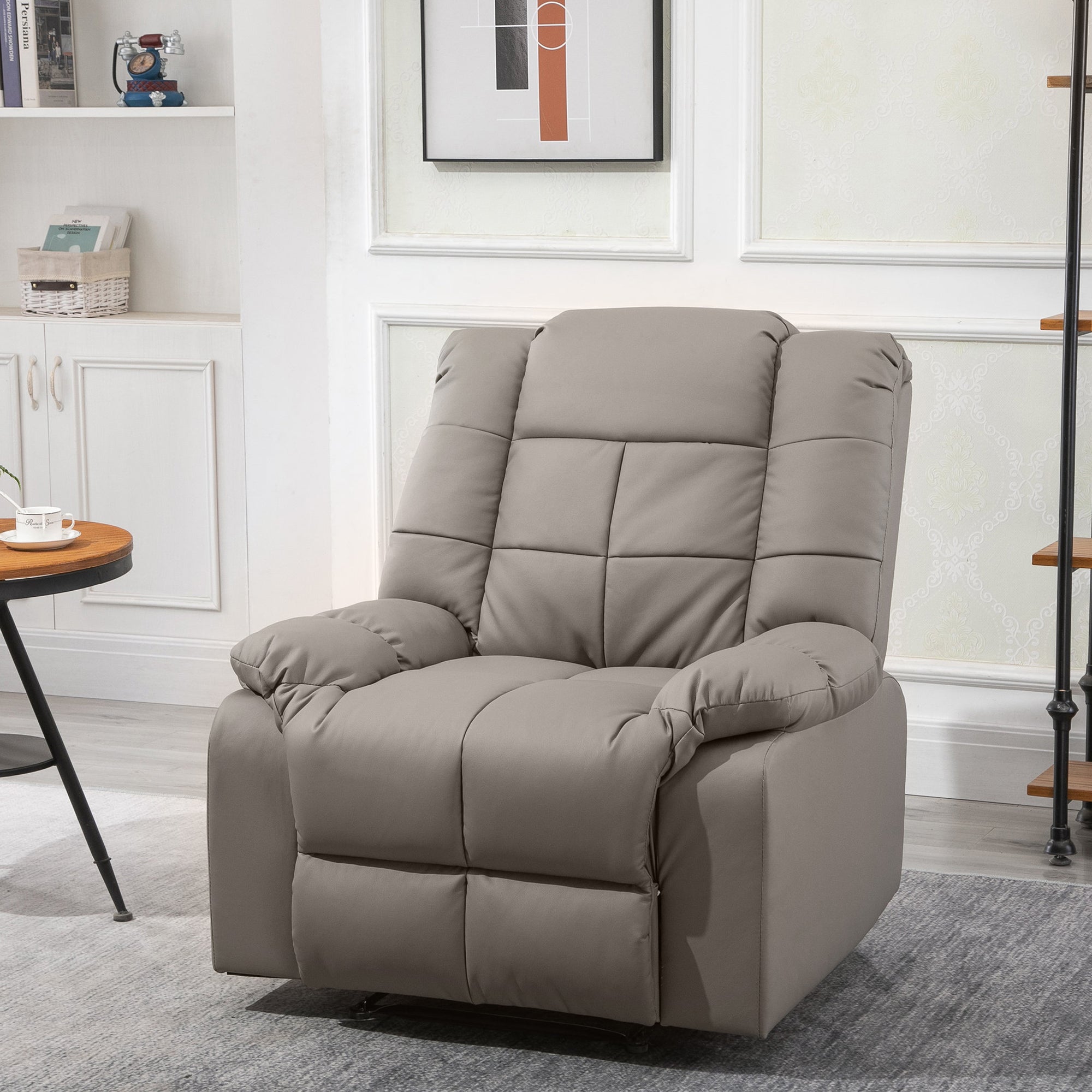 Fauteuil de massage fauteuil de relaxation massant avec dossier inclinable manuellement et repose-pied fauteuil TV revêtement synthétique télécommande incluse gris