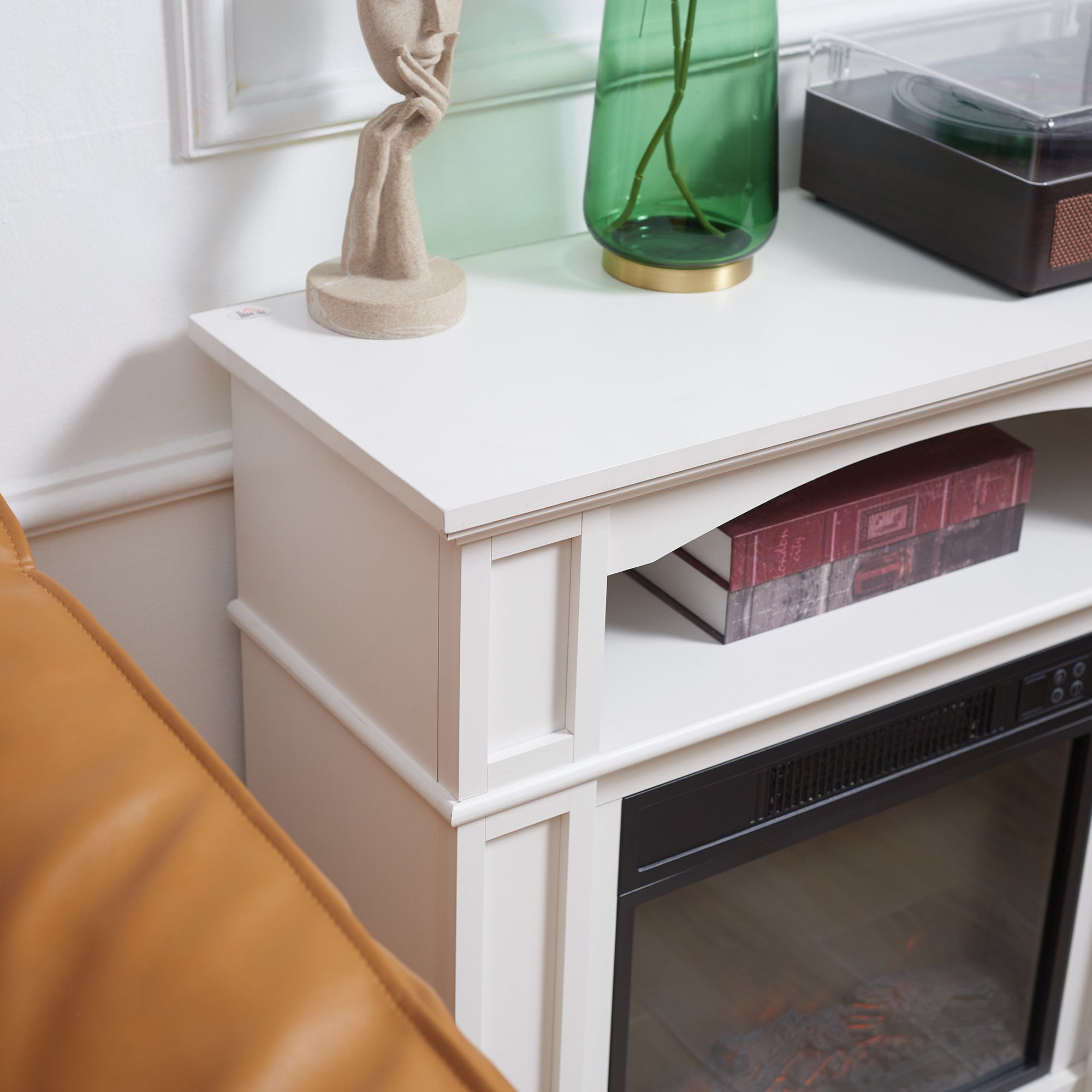 Cheminée électrique effet flammes LED luminosité réglable avec télécommande - 1800 W - 80,5 x 32,3 x 80,5 cm