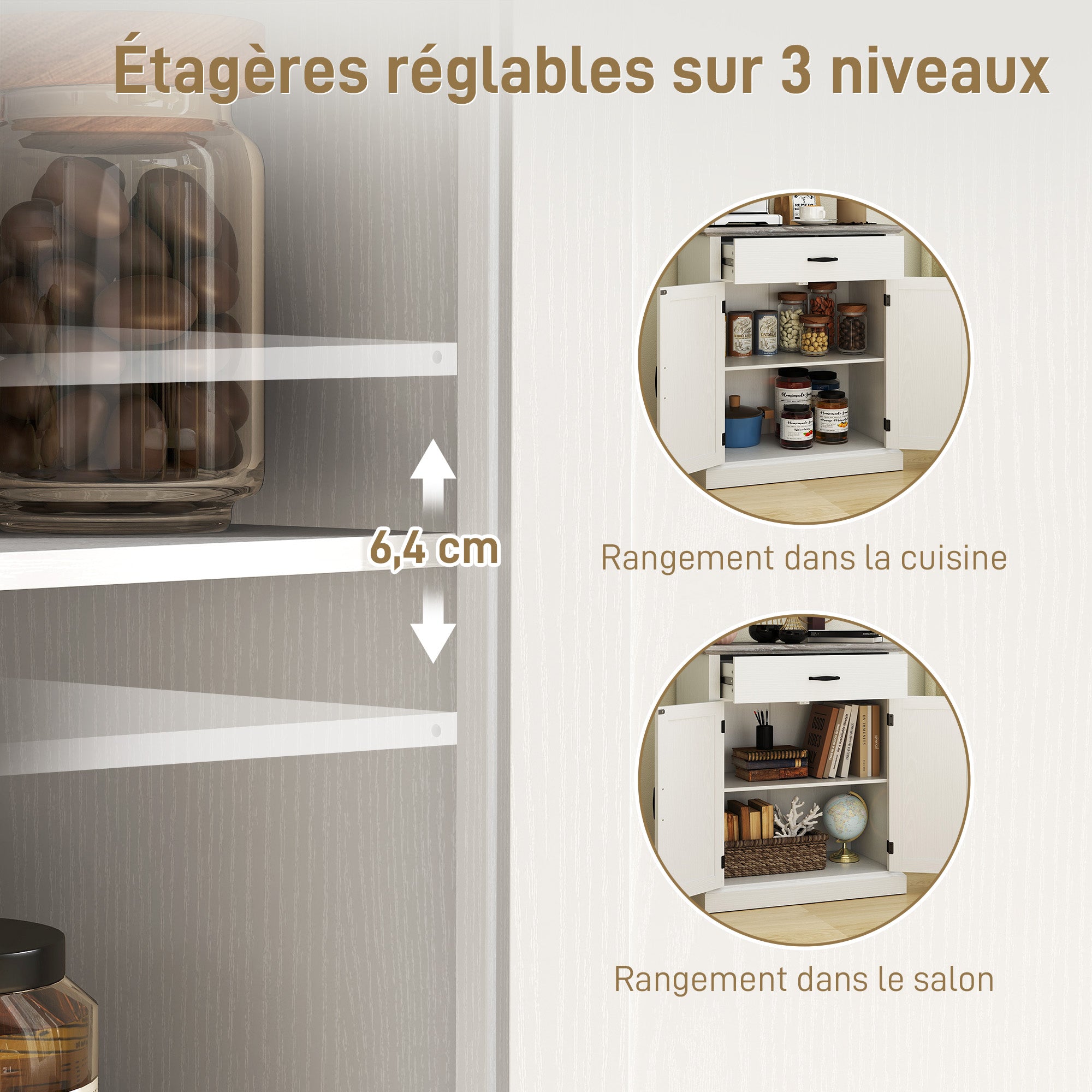 Buffet salon meuble de rangement style moderne avec placard à 2 portes, tiroir et étagère réglable - buffet salle à manger et salon, 75,2 x 40 x 91,5 cm, blanc