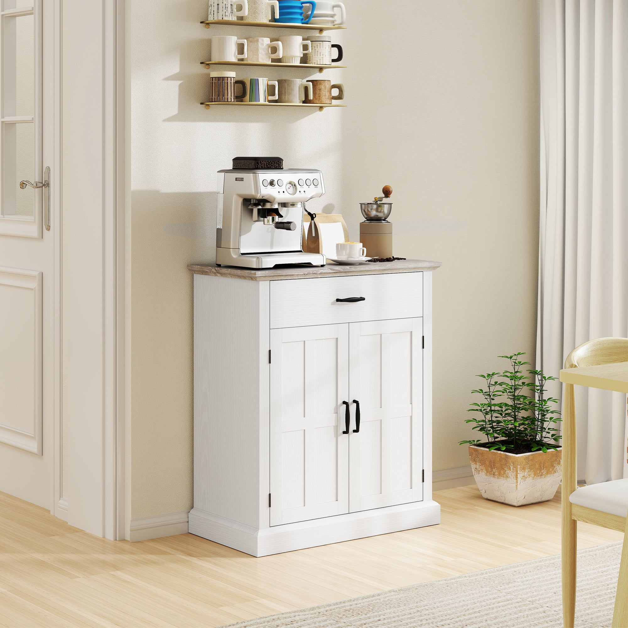 Buffet salon meuble de rangement style moderne avec placard à 2 portes, tiroir et étagère réglable - buffet salle à manger et salon, 75,2 x 40 x 91,5 cm, blanc