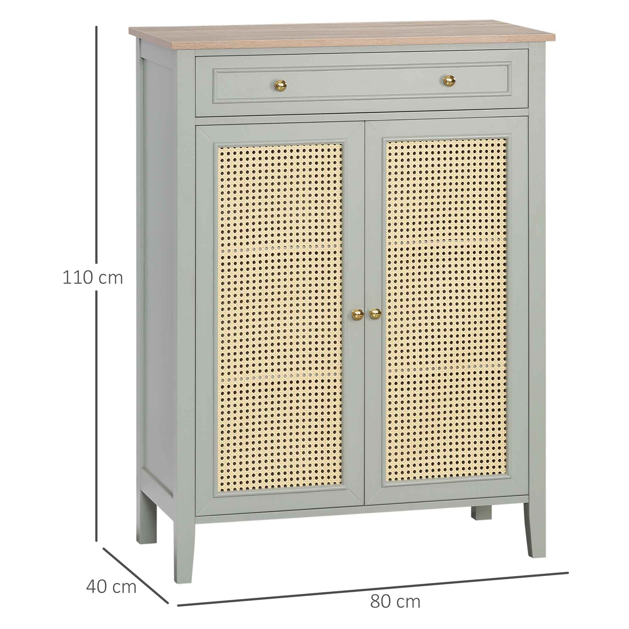 Meuble à chaussures meuble de rangement à chaussures meuble d'entrée avec 2 portes effet cannage tiroir 80 x 40 x 110 cm