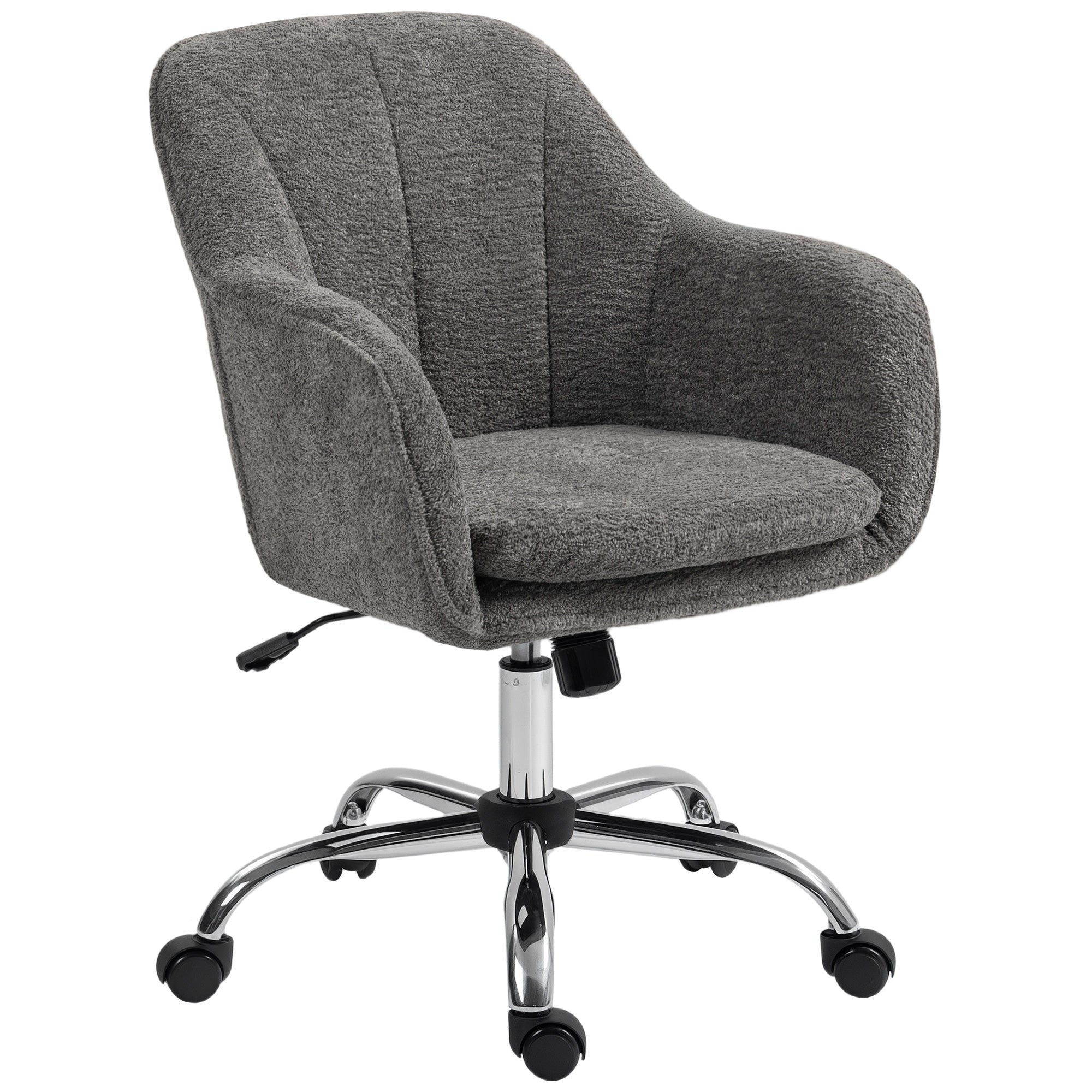 Chaise bureau ergonomique en flanelle neige, fauteuil pivotante, chaise coiffeuse avec hauteur réglable, dossier incurvé et fonction de bascule, pour bureau, salon, chambre, gris