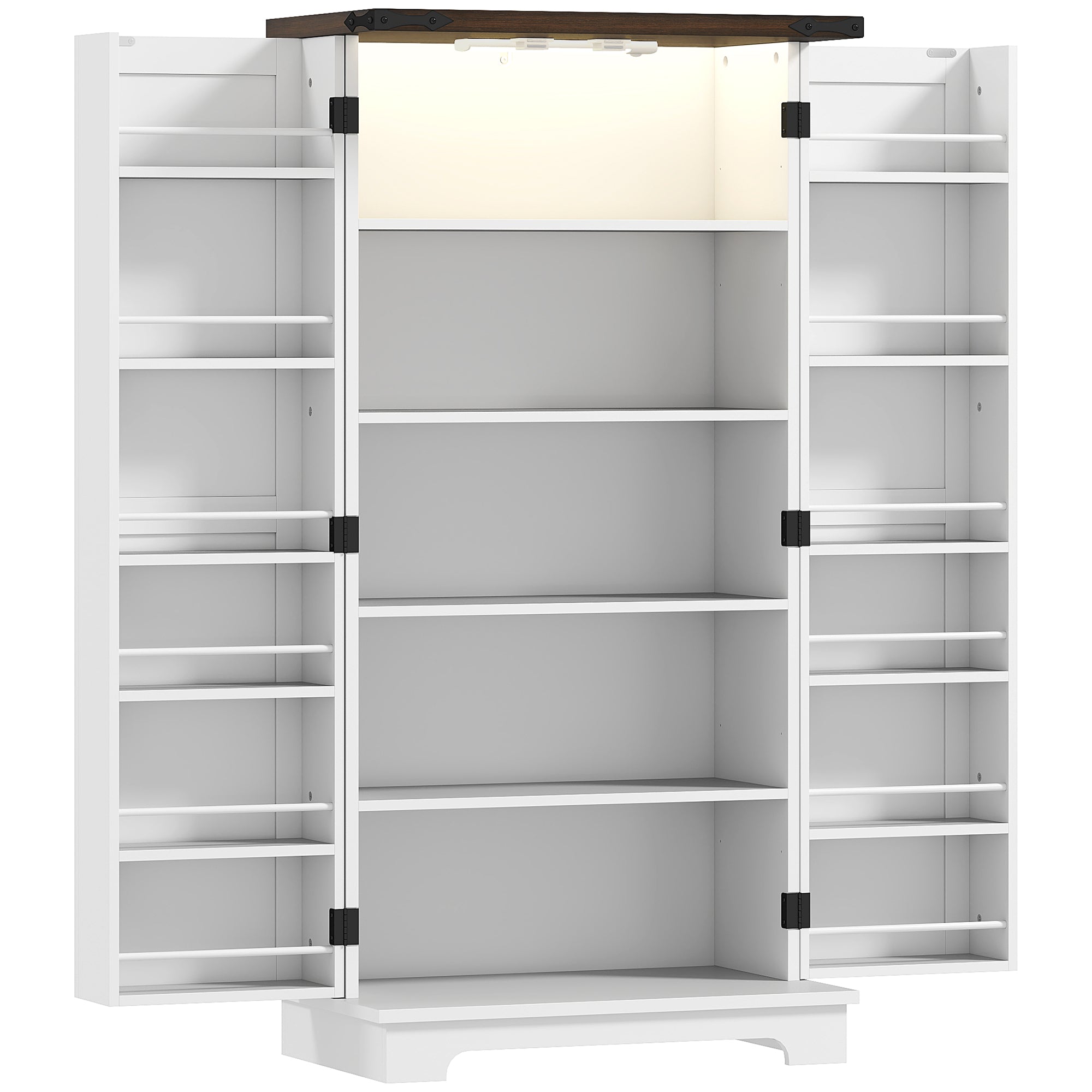 Buffet cuisine, meuble cuisine rangement, vaisselier avec 12 étagères à portes, lumière LED magnétique, double porte de grange, pour salle à manger, salon, 60 x 40 x 120 cm, blanc