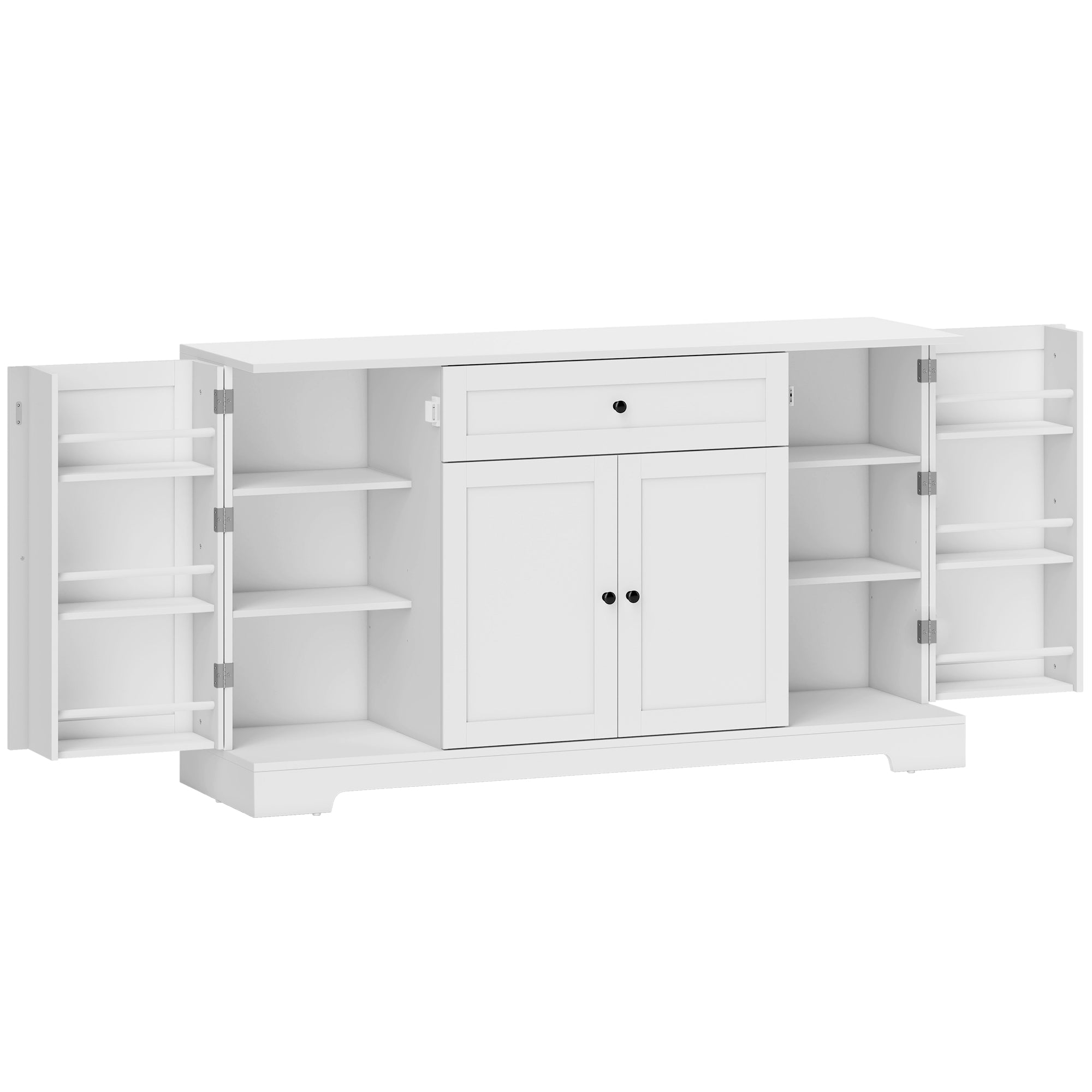 Buffet Cuisine, Meuble de Rangement avec Tiroir, 4 Portes à Fermeture Douce, Racks-Porte et Étagères Réglables, Meuble TV Jusqu'à 65 Pouces, pour Salon et Salle à Manger, 140x40x80cm, Blanc