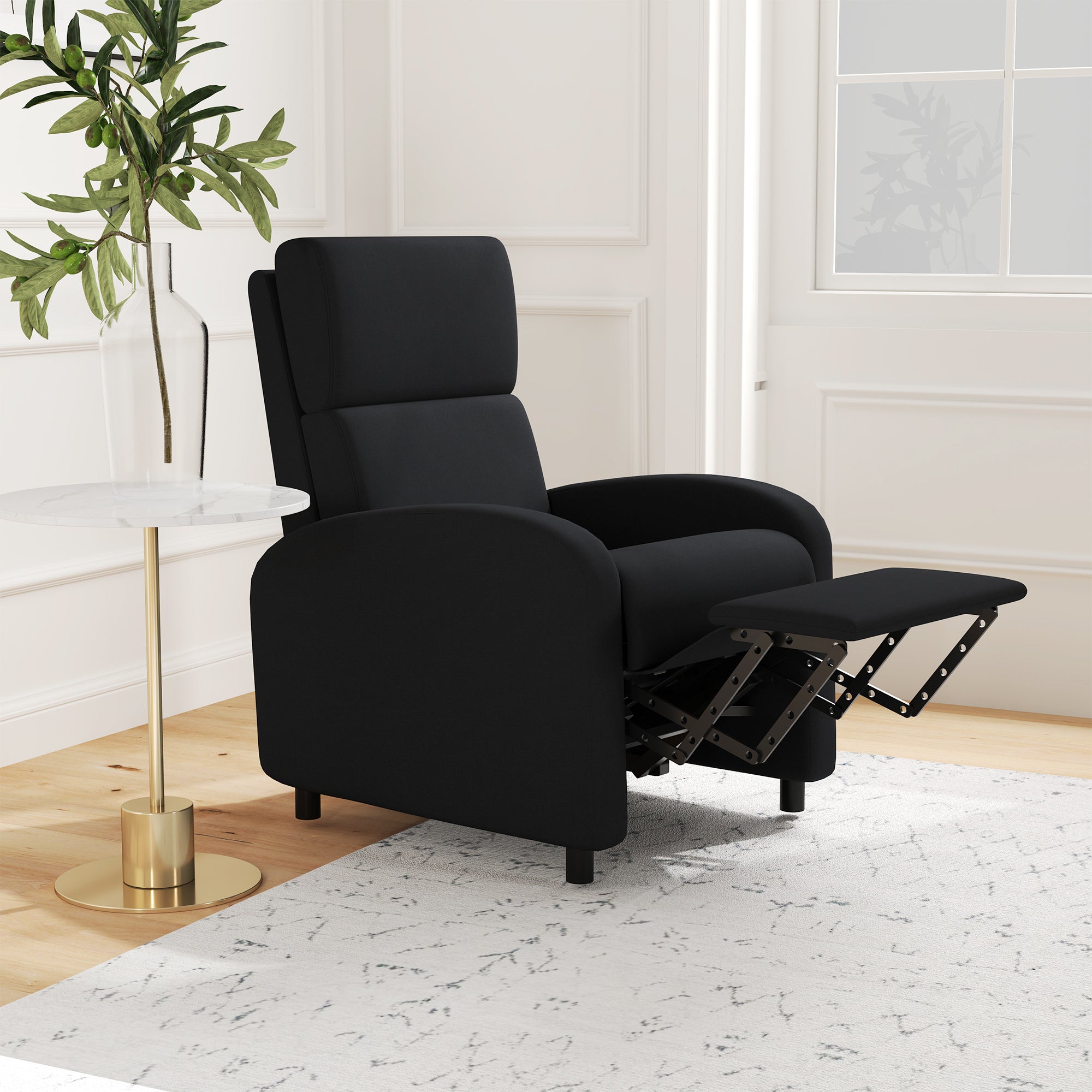 Fauteuil relax fauteuil de relaxation inclinable salon avec dossier réglable jusqu'à 160° manuellement, repose-pieds intégré pour salon chambre bureau home cinéma, charge 120 kg, noir