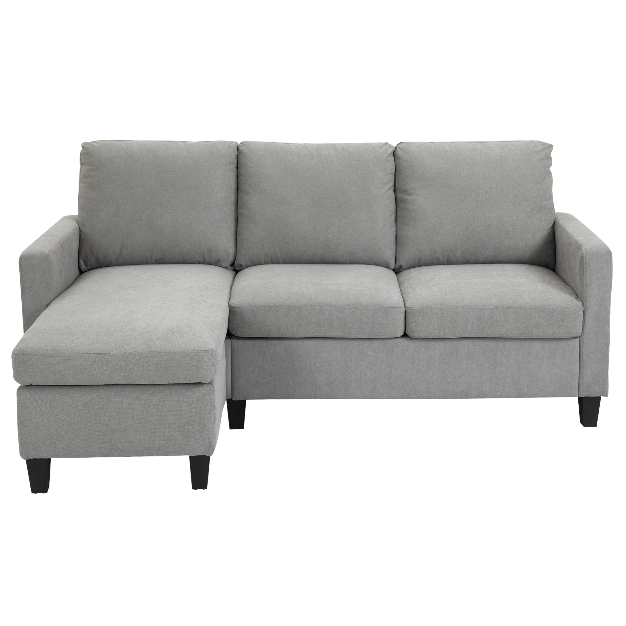 Canapé d'angle canapé 3 places avec méridienne réversible gauche ou droite pour salon, bureau, appartement, tissu polyester 197L x 139l x 91H cm gris clair