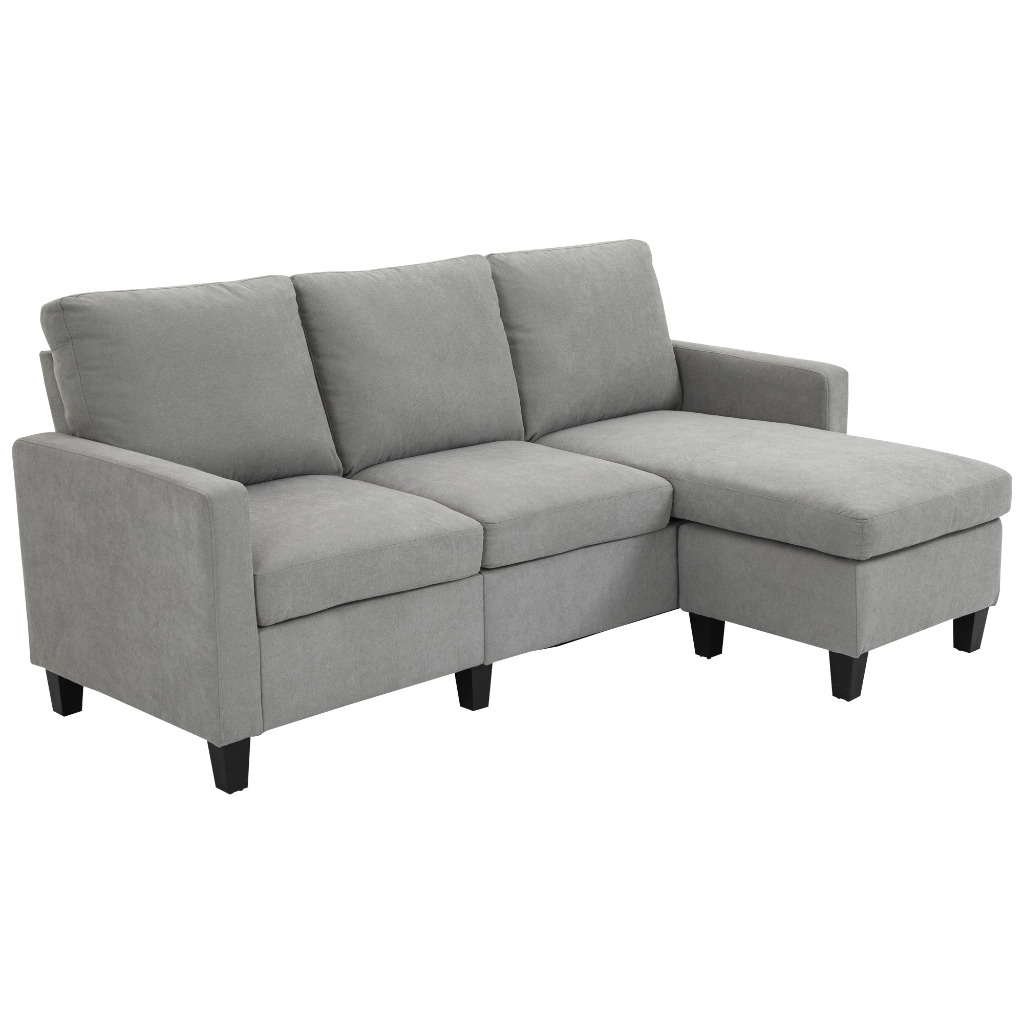 Canapé d'angle canapé 3 places avec méridienne réversible gauche ou droite pour salon, bureau, appartement, tissu polyester 197L x 139l x 91H cm gris clair