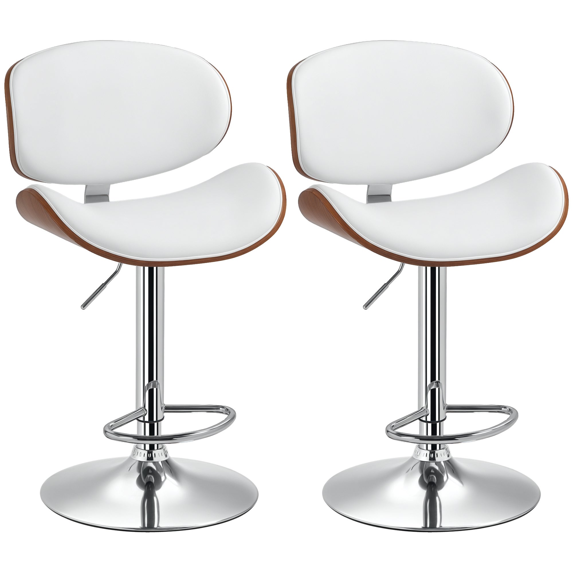 Lot de 2 tabourets de bar chaise de cuisine avec dossier revêtement synthétique hauteur réglable pivotant repose-pied blanc