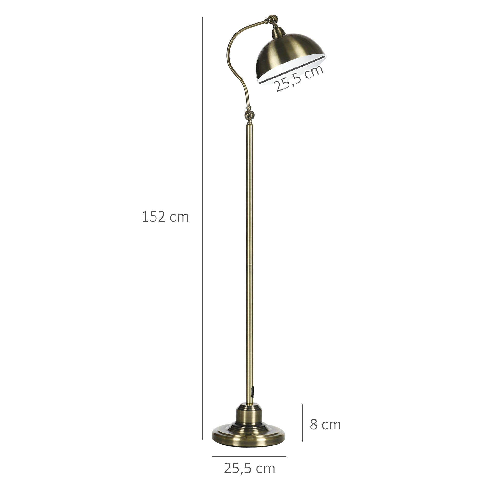 Lampadaire sur pied salon rotatif à 180°, lampadaire à arc avec abat-jour réglable, interrupteur, lampe sur pied E27, lampe de lecture en métal, pour salon, chambre, bureau, bronze