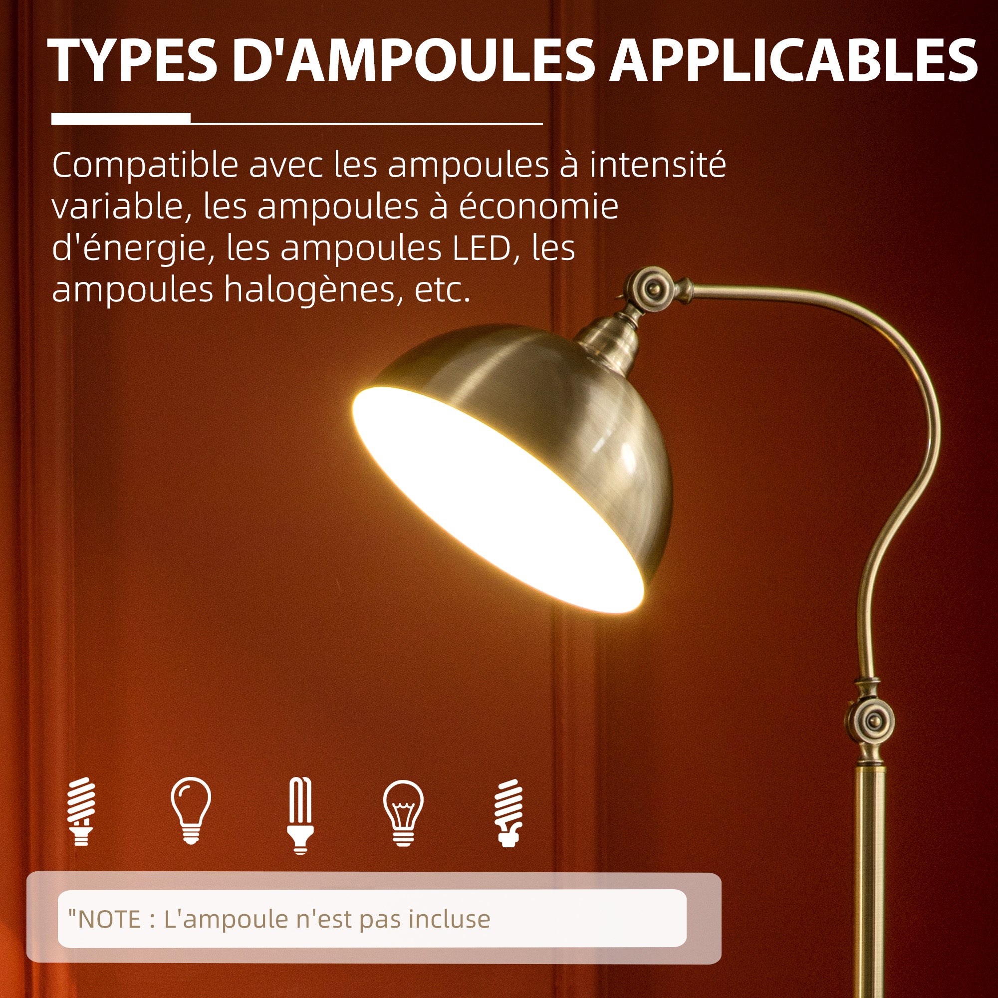 Lampadaire sur pied salon rotatif à 180°, lampadaire à arc avec abat-jour réglable, interrupteur, lampe sur pied E27, lampe de lecture en métal, pour salon, chambre, bureau, bronze