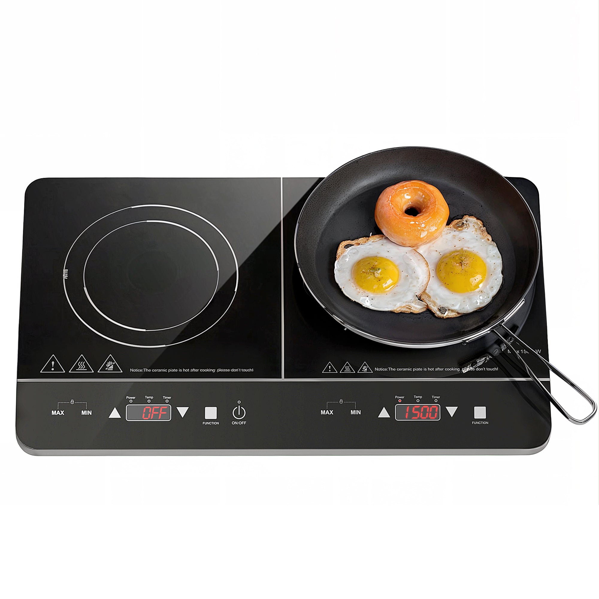 Plaque à induction portable 2 feux3500 W plaque de cuisson électrique avec 10 niveaux de température et 8 réglages de puissance, minuterie 3H, écran tactile LED, verrouillage enfant, noir
