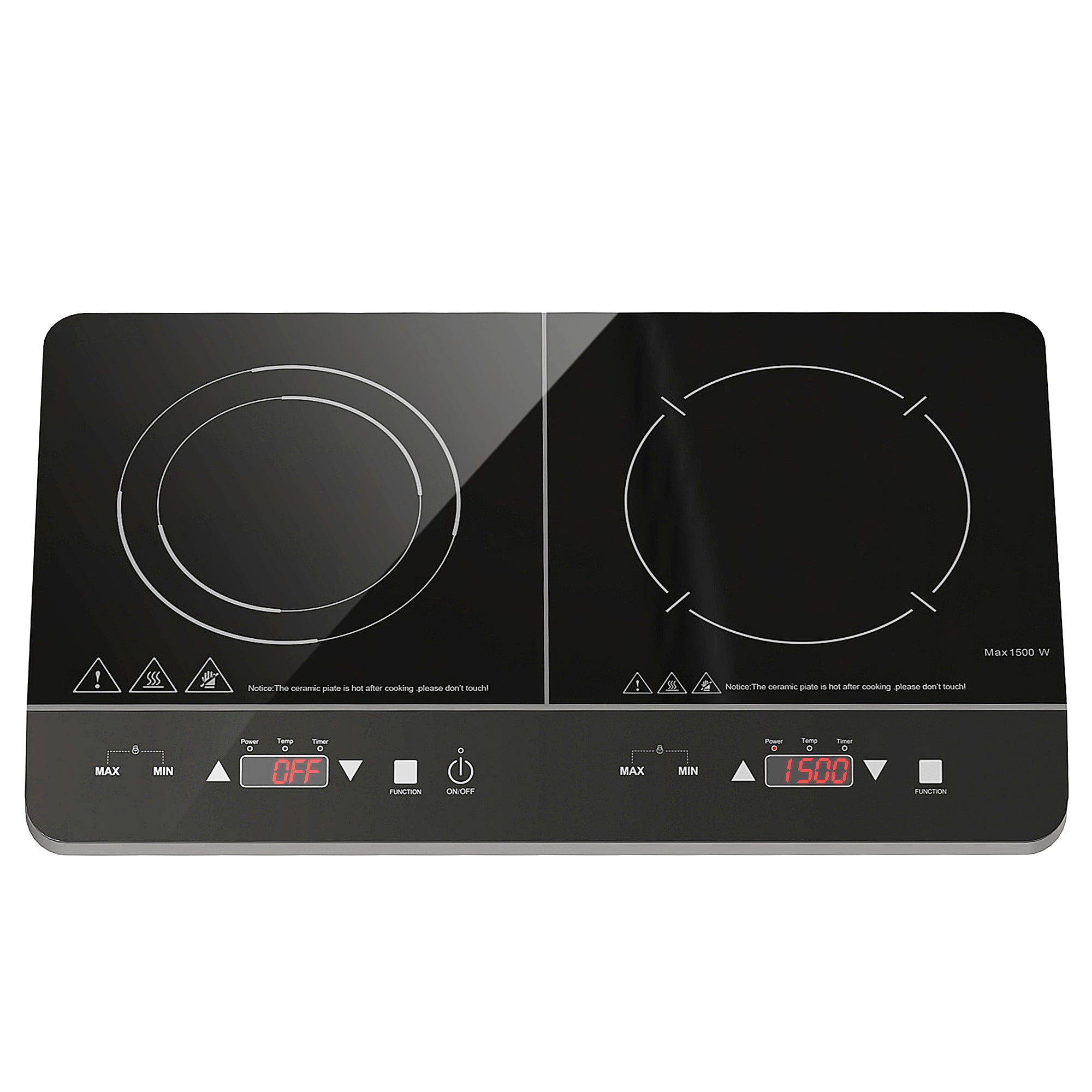 Plaque à induction portable 2 feux3500 W plaque de cuisson électrique avec 10 niveaux de température et 8 réglages de puissance, minuterie 3H, écran tactile LED, verrouillage enfant, noir