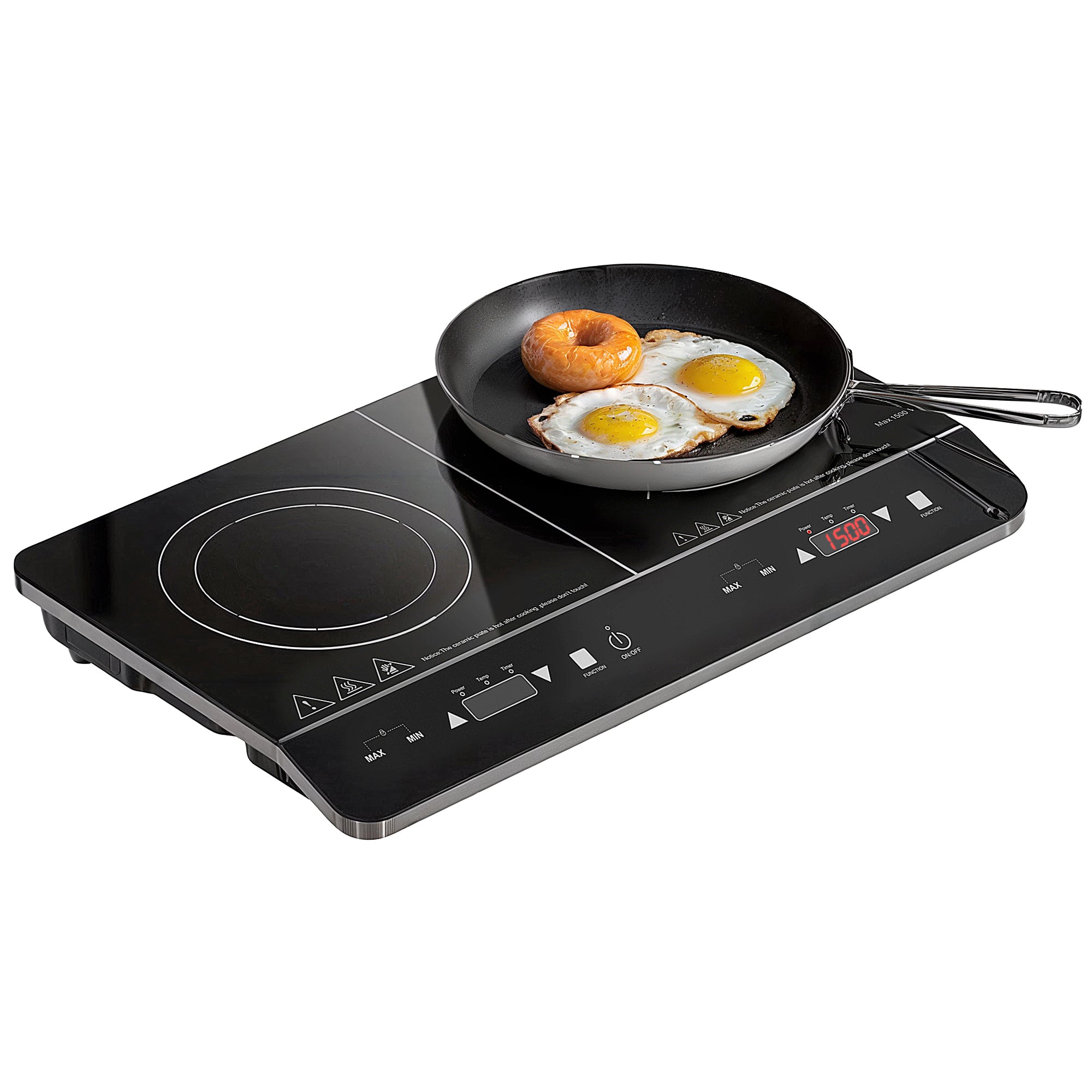 Plaque à induction portable 2 feux3500 W plaque de cuisson électrique avec 10 niveaux de température et 8 réglages de puissance, minuterie 3H, écran tactile LED, verrouillage enfant, noir