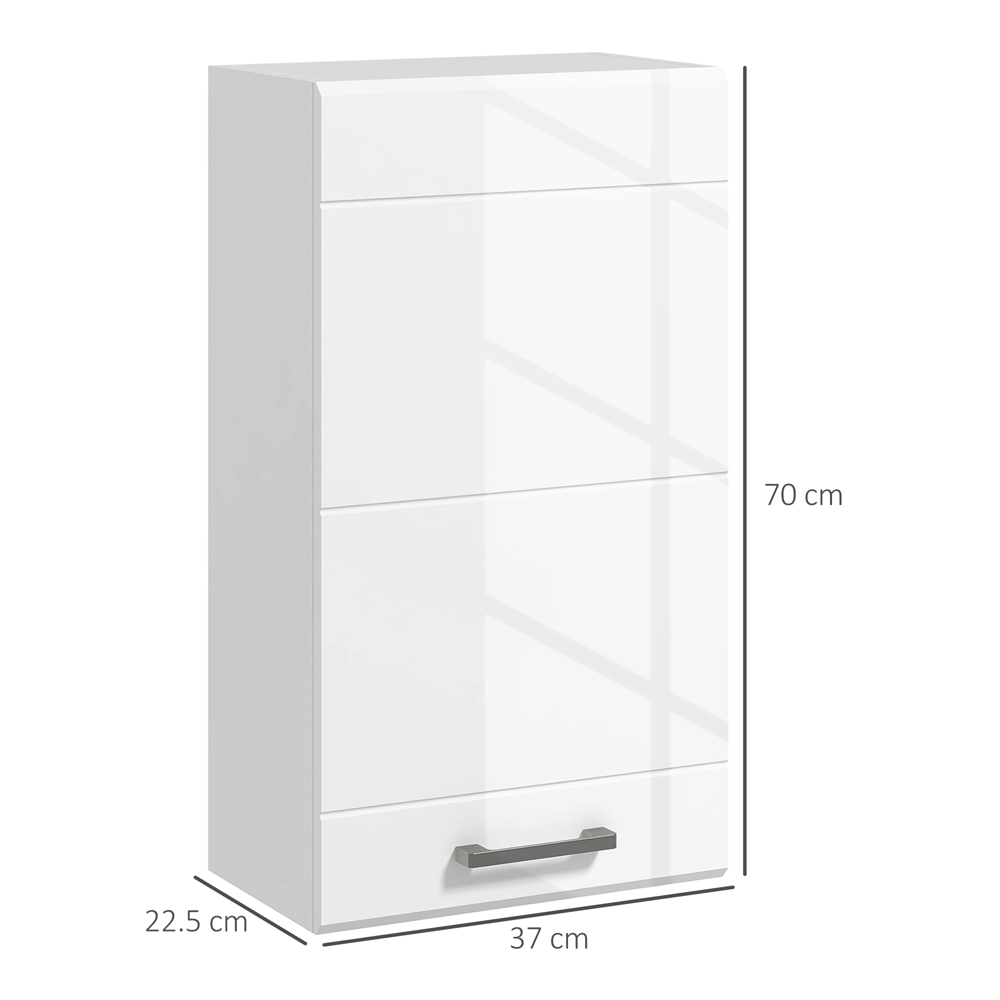 Armoire murale de salle de bain, placard de rangement toilette 3 niveaux, étagère réglable, 1 porte, moderne, armoire suspendue, 37 x 22,5 x 70 cm, blanc haut brillant