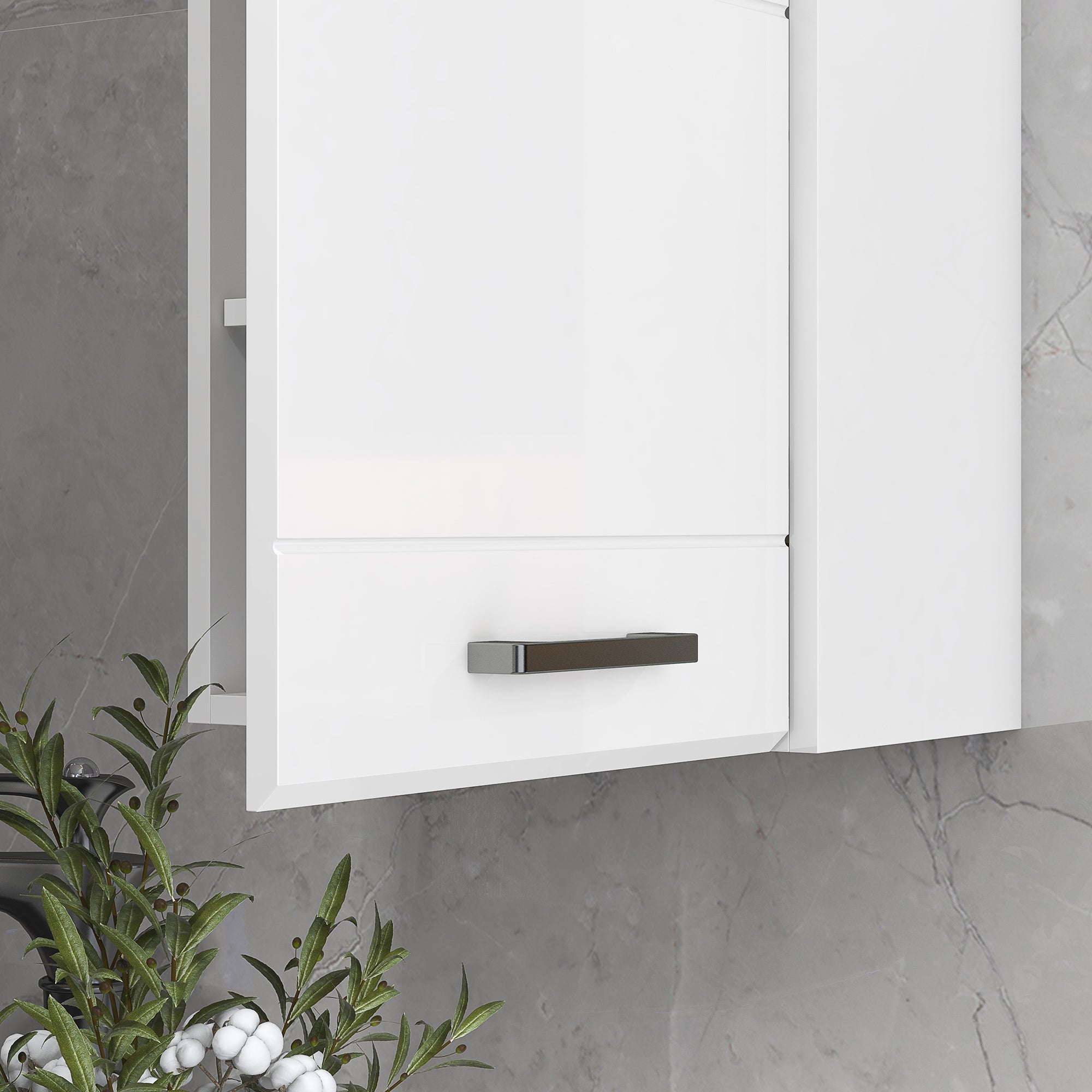 Armoire murale de salle de bain, placard de rangement toilette 3 niveaux, étagère réglable, 1 porte, moderne, armoire suspendue, 37 x 22,5 x 70 cm, blanc haut brillant