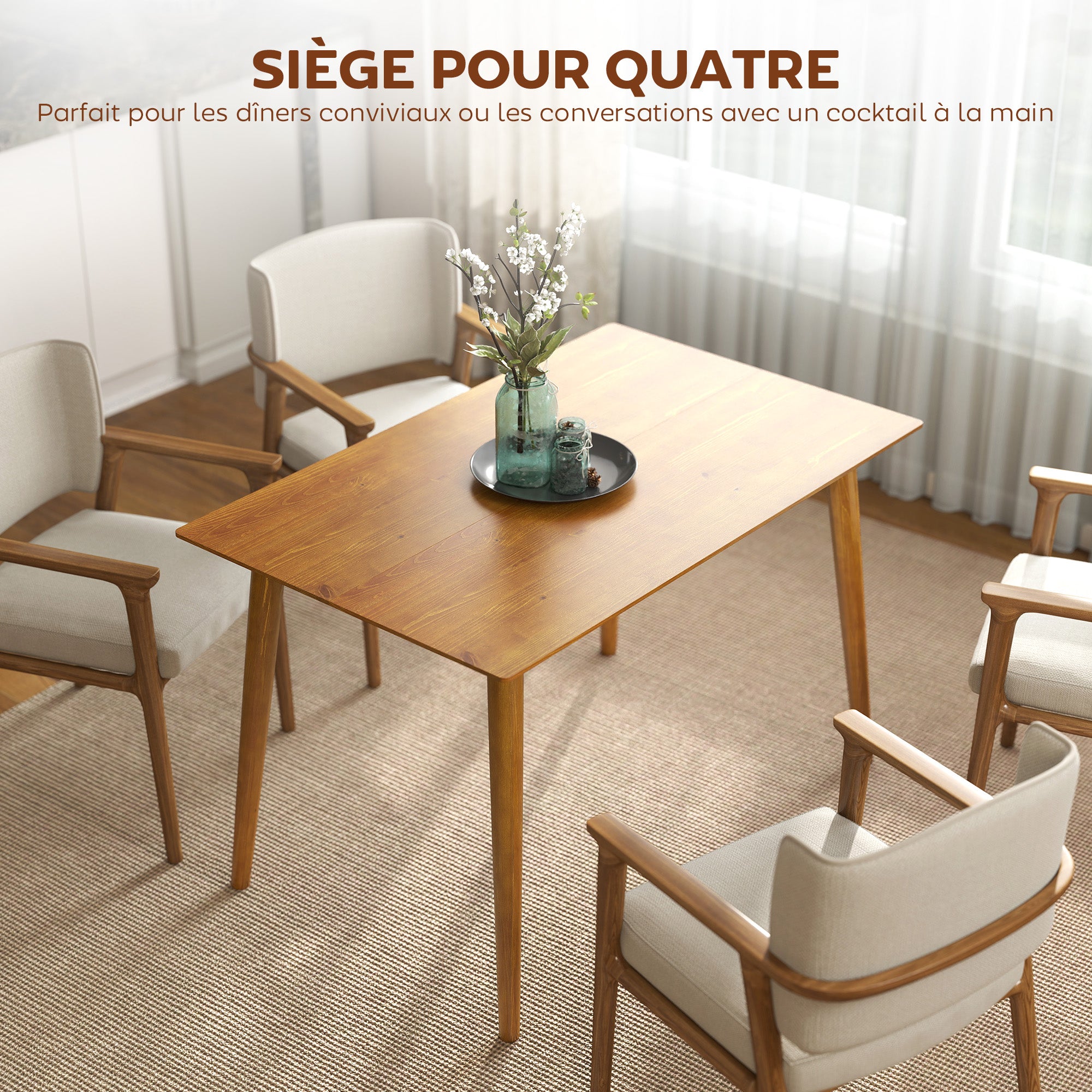 Table de salle à manger table de cuisine design grand plateau 4-6 personnes en bois dim. 120L x 75l x 76H cm
