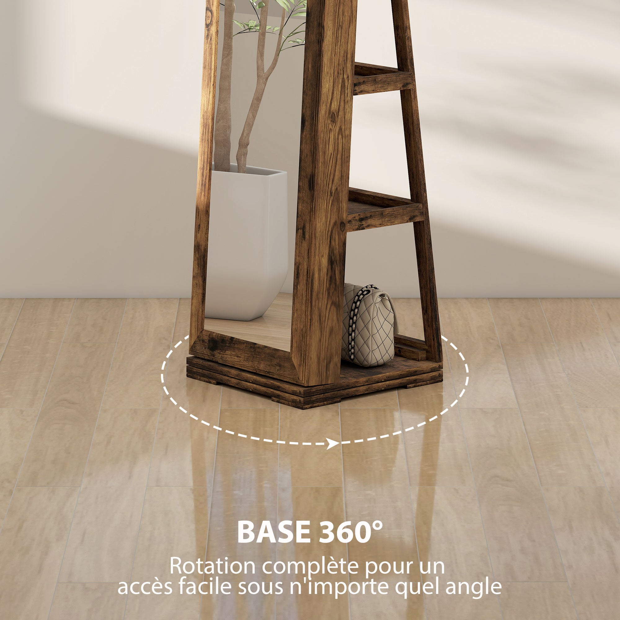 Armoire à Bijoux pivotante verrouillable boîte à bijoux avec Miroir - Armoire Bijoux Multi-Rangement - en Bois Brun Rustique