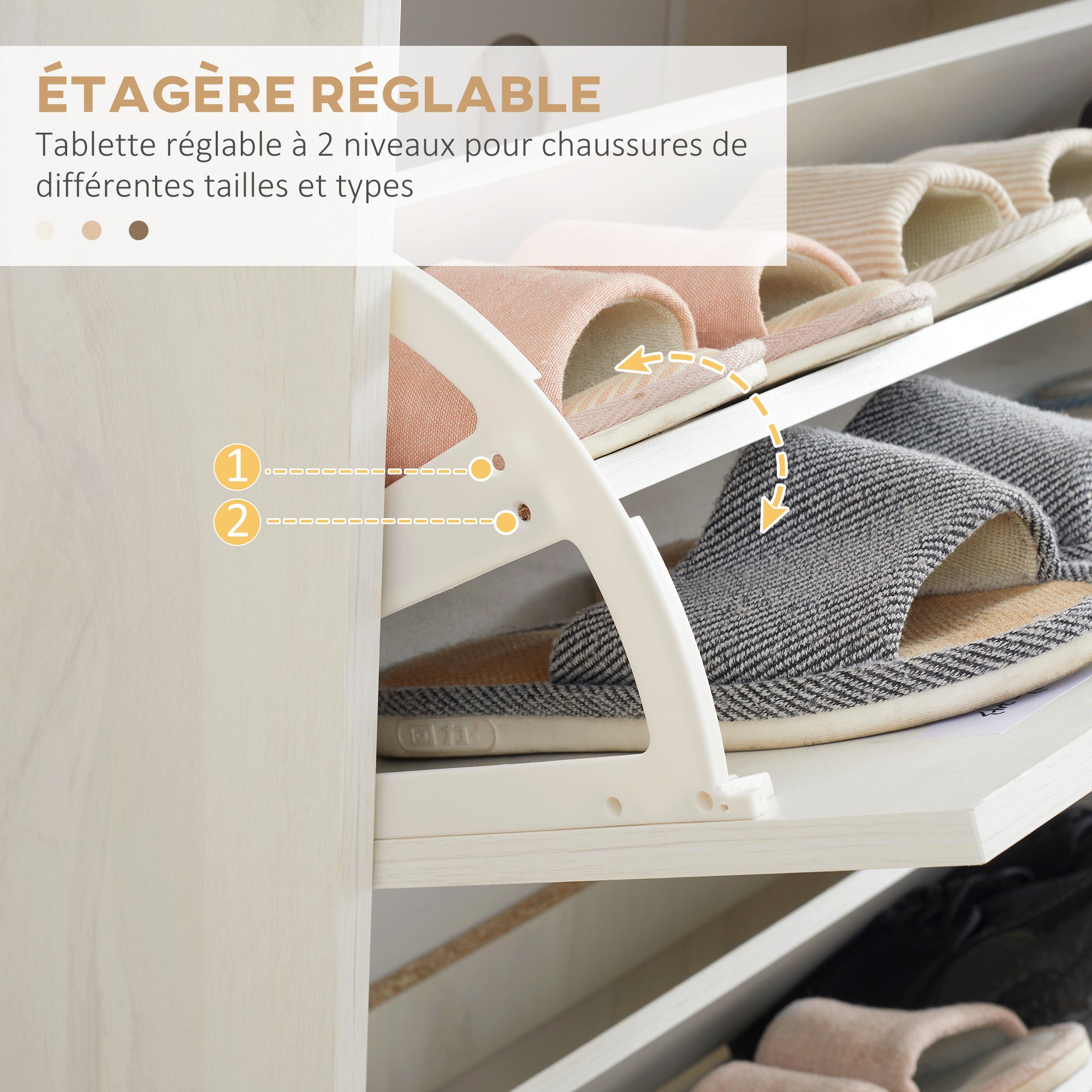 Meuble à chaussures étagère à chaussures style scandinave 3 abattants aspect bois - 70 x 23,5 x 122 cm - crème
