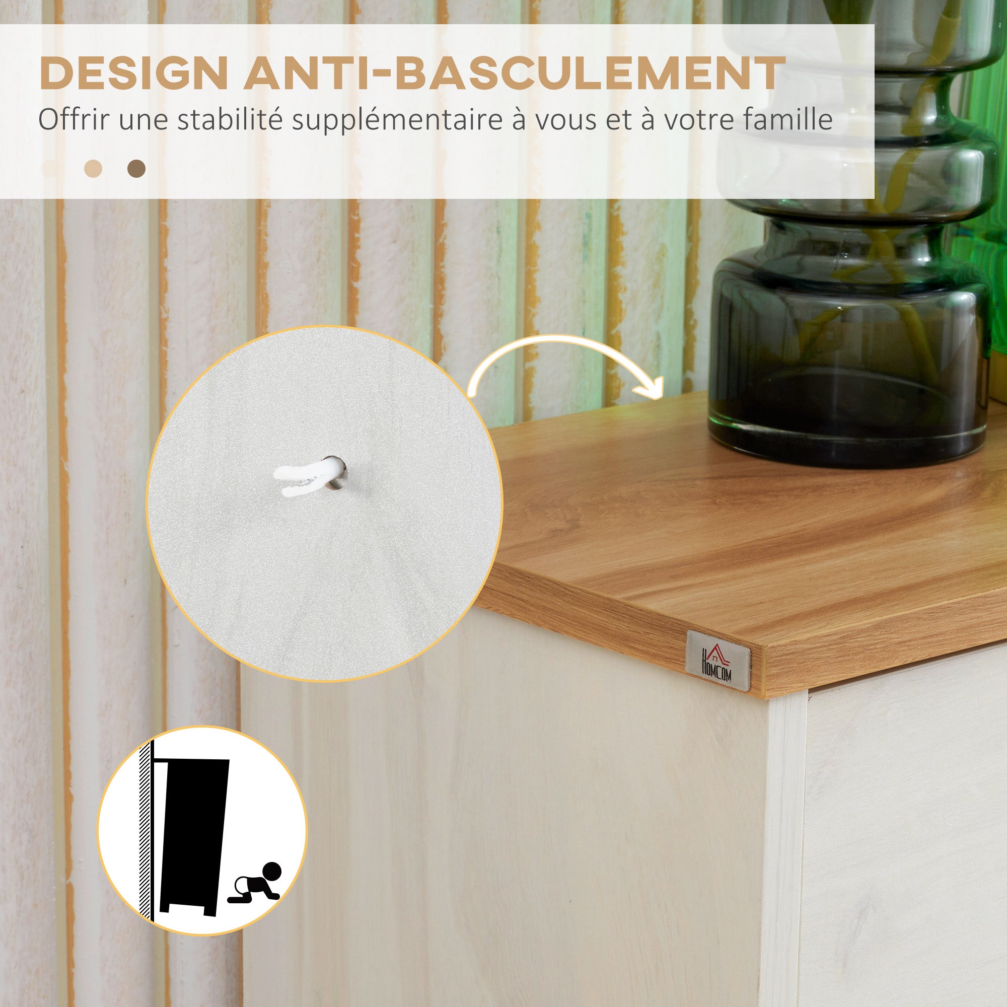 Meuble à chaussures étagère à chaussures style scandinave 3 abattants aspect bois - 70 x 23,5 x 122 cm - crème