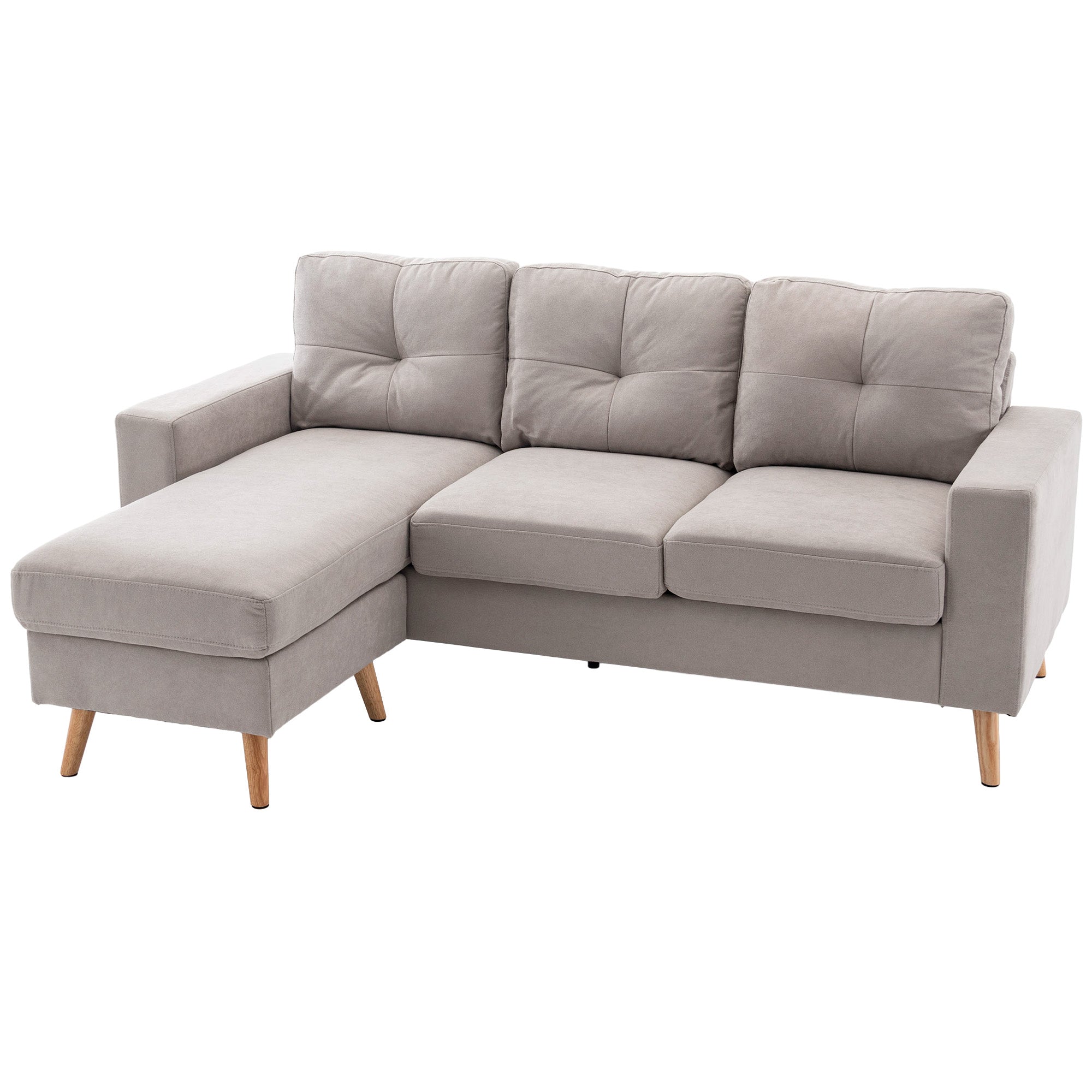Canapé d'angle en tissu de lin, canapé 3 places, chaise longue reversible gauche ou droite, 193 cm, design scandinave, pour salon, appartement, petit espace, pieds en bois massif, gris clair