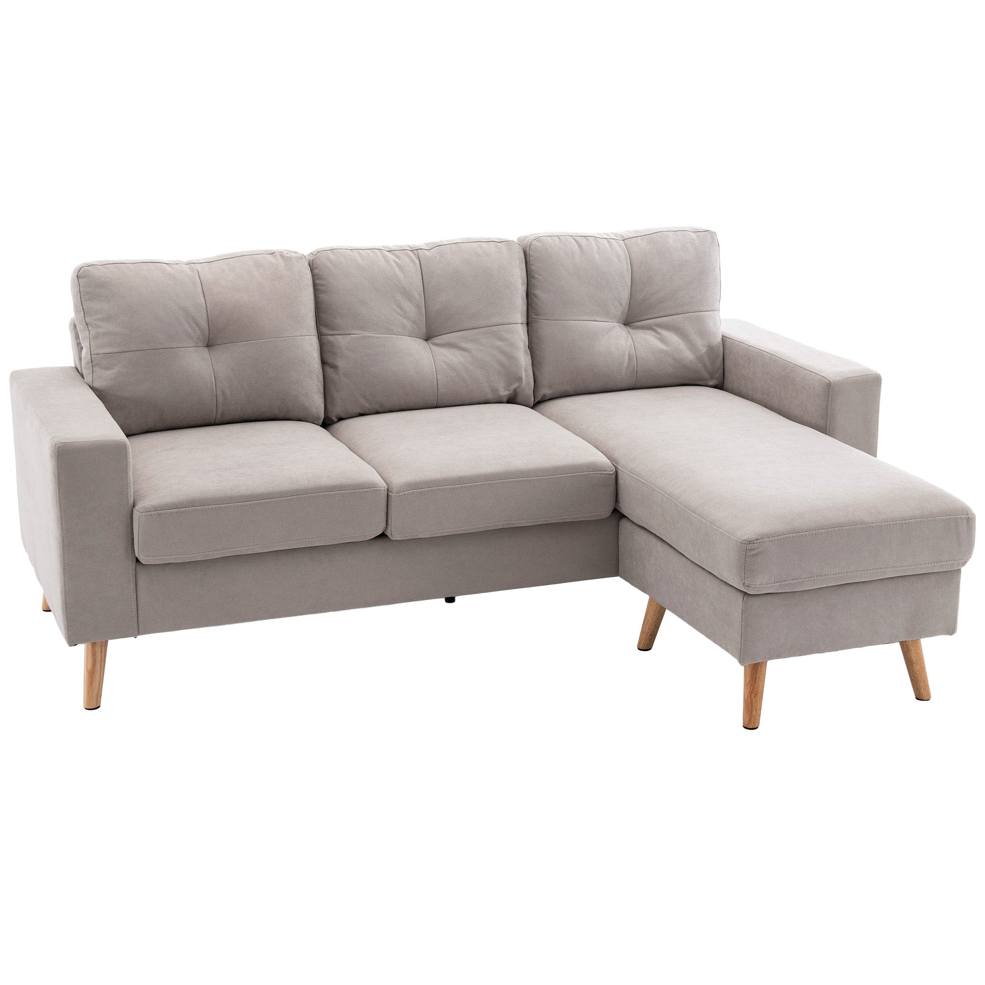 Canapé d'angle en tissu de lin, canapé 3 places, chaise longue reversible gauche ou droite, 193 cm, design scandinave, pour salon, appartement, petit espace, pieds en bois massif, gris clair