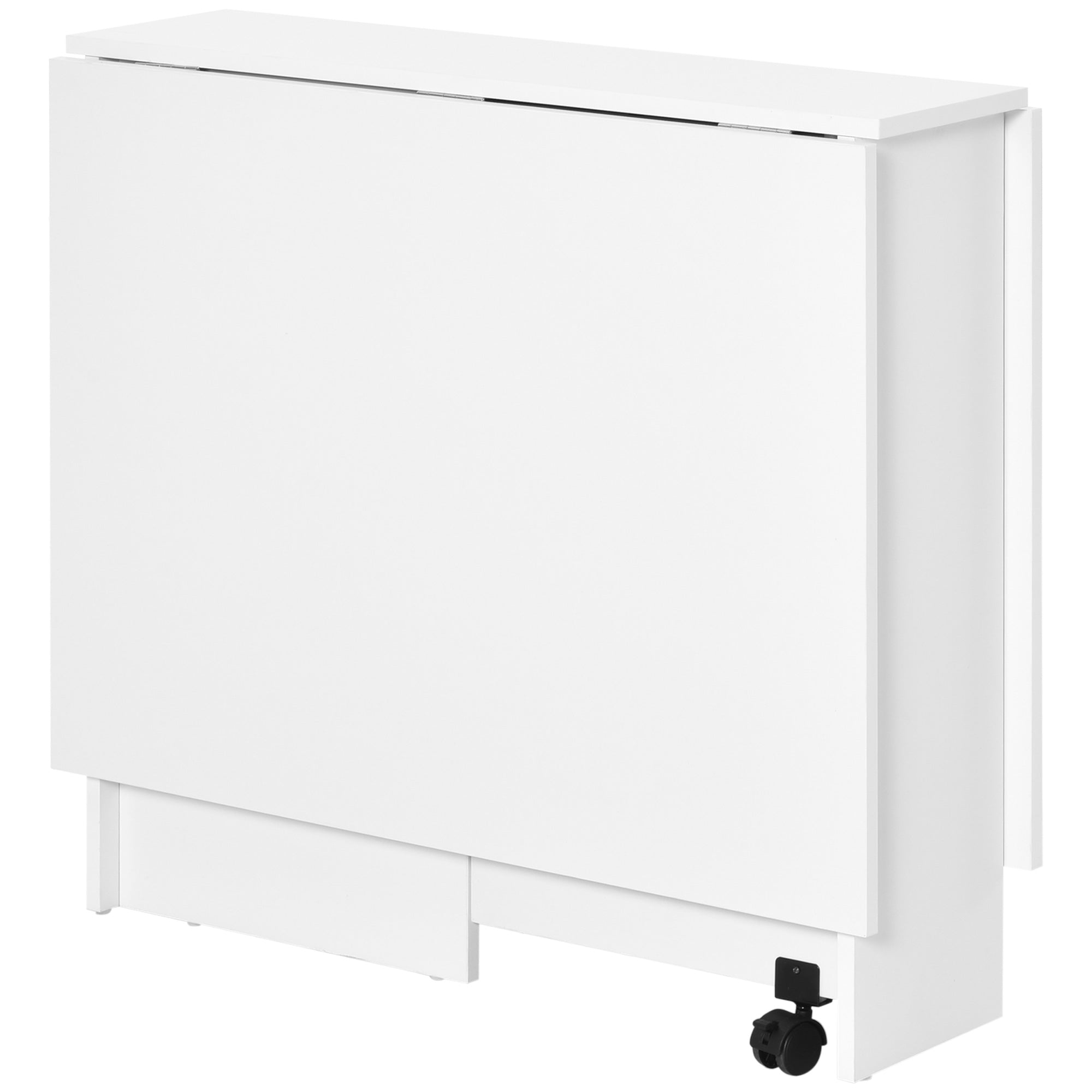 Table pliante de cuisine salle à manger amovible sur roulettes 75L x 140l x 74H cm 2 étagères intégrées en bois coloris blanc